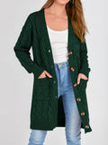 PRETTYGARDEN Long Sleeve Cable Knit Long Cardigan for Women 2026 Spring Winter Chunky Open Front Button Sweaters with Pockets(Dark Green,Small)
