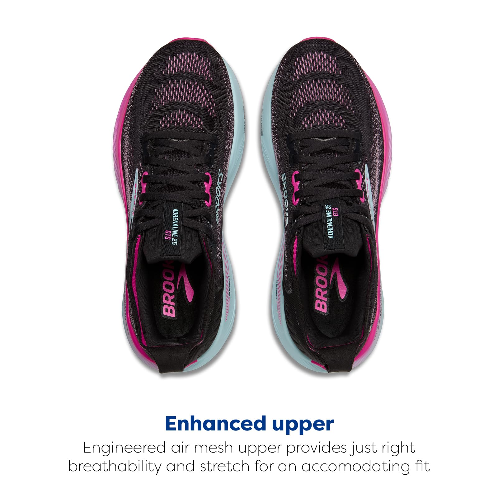 Brooks Women’s Adrenaline GTS 25 Supportive Running & Walking Shoe - Black/Cyber Pink/Iced Aqua - 9 Medium