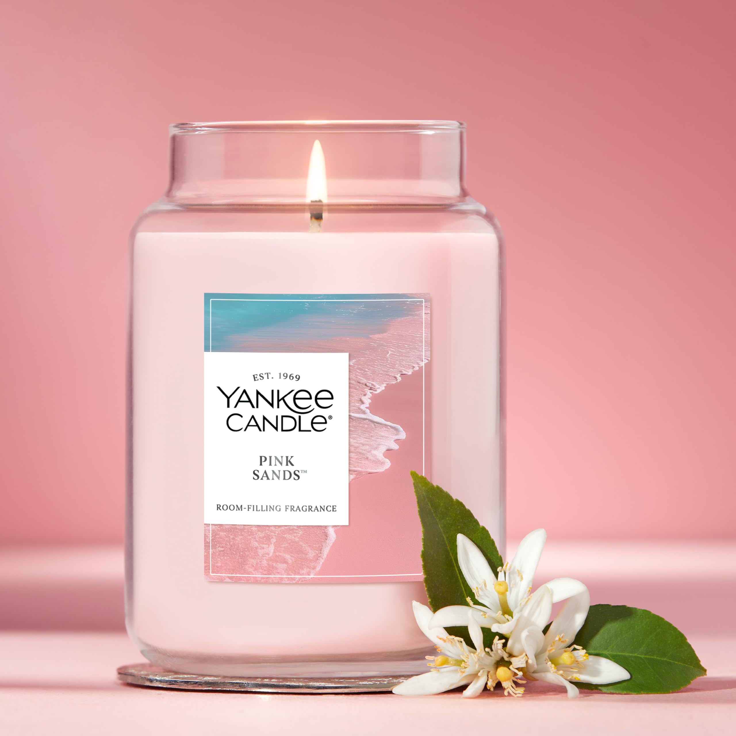 Yankee Candle Pink Sands, Scented Candle, 22oz Large Jar with up to 150 Hour Burn Time, Giftable, Birthdays