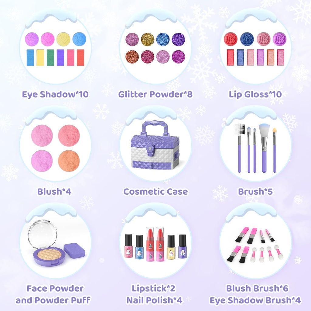 PERRYHOME Kids Makeup Set for Girl 56 Pcs Washable Real Cosmetic, Non-Toxic Frozen Toys Toddler Makeup Kit, 2026 New Princess Valentine & Birthday Girl Gift for 3 4 5 6 7 8 9 10 11 12 Year Old Girls