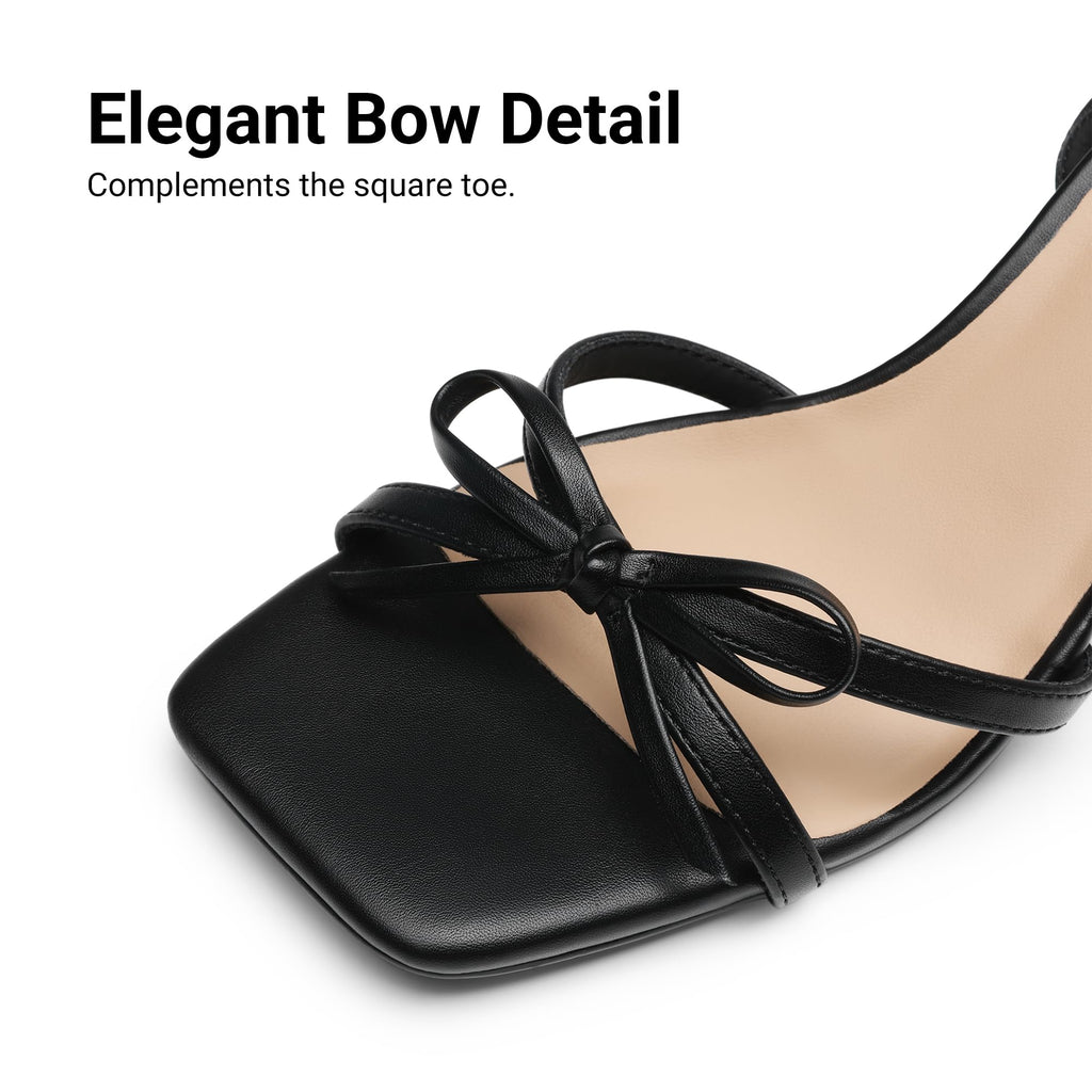 DREAM PAIRS Women's Bow Heels -Kitten Heels for Women, Square Toe Strappy Heeled Sandals, Elegant Wedding & Bridal Bownots Sandals for Formal & Special Occasions,Size 8,Black,SDHS25073W