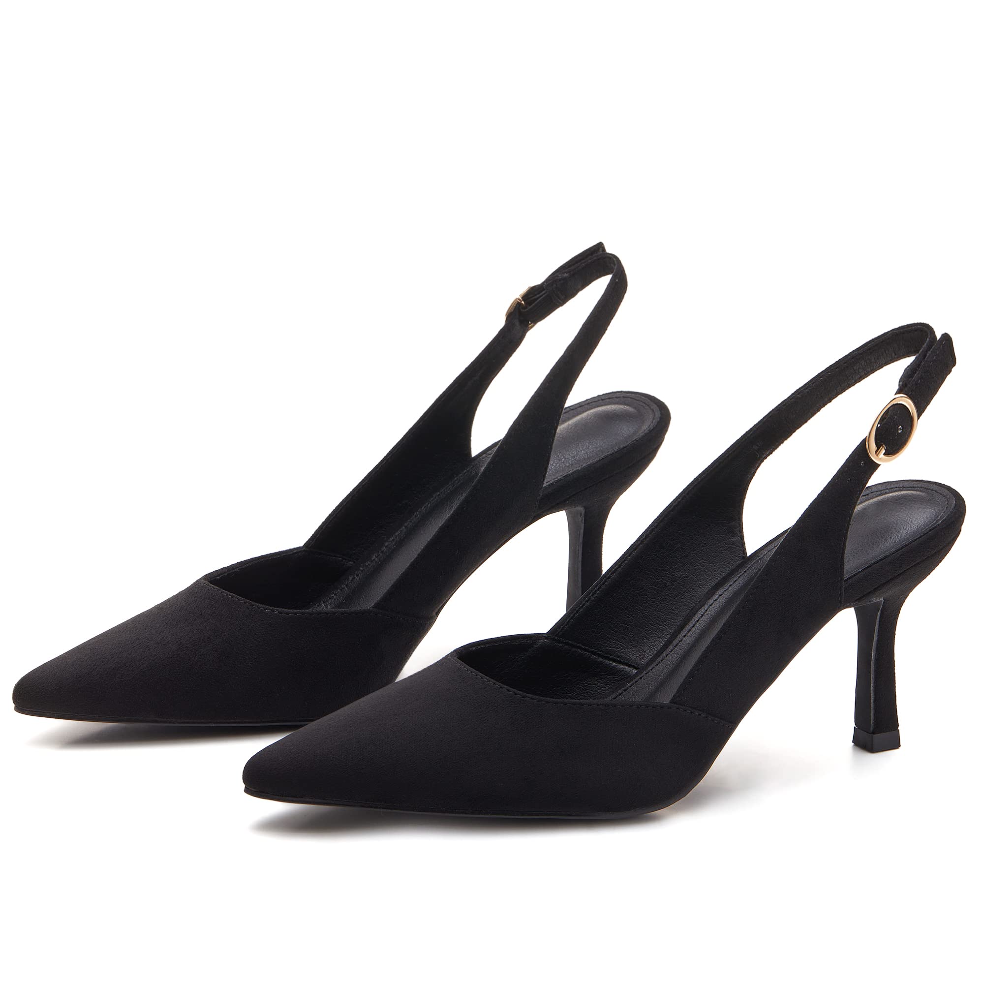 Women's Kitten Heels Pumps Pointed Closed Toe Suede Wedding Party Dress Slingback Pump Shoes