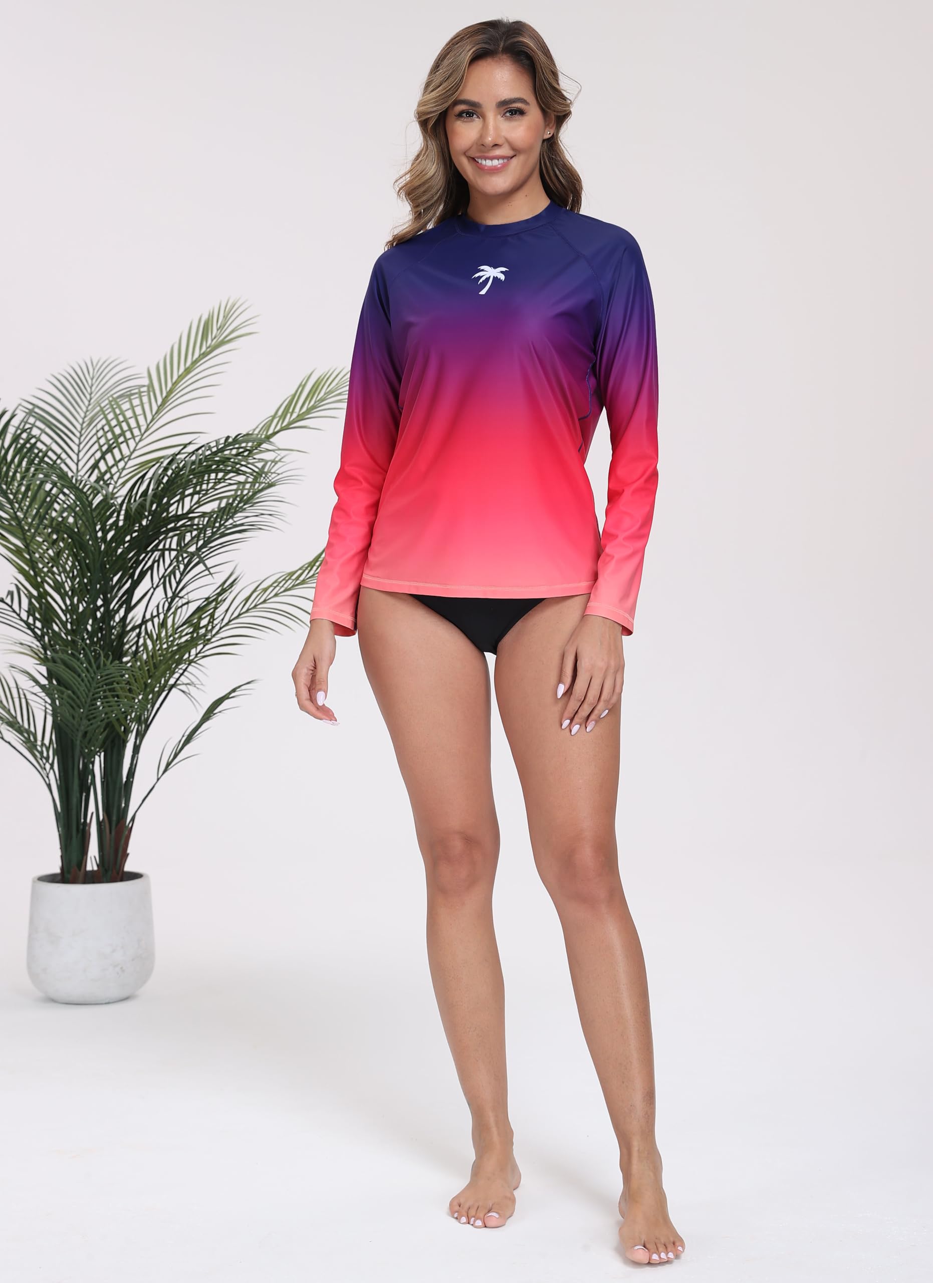 Halcurt Women's Long Sleeve Rash Guard Swim Shirts Quick Dry UPF50+ UV Sun Protection Swimsuit Top Ombre Red M