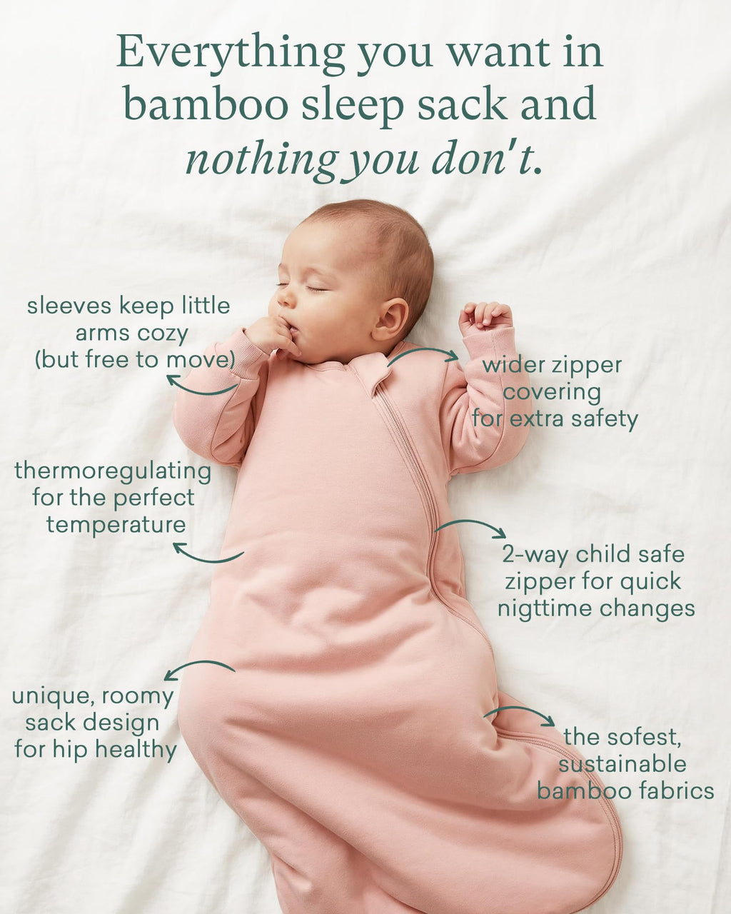 PurComfy Supersoft Long Sleeve Sleep Sack 1.0 TOG, Premium Baby Sleeping Bag 2-Way Zipper Sleep Sack with Sleeves 6-15 Month, Blush