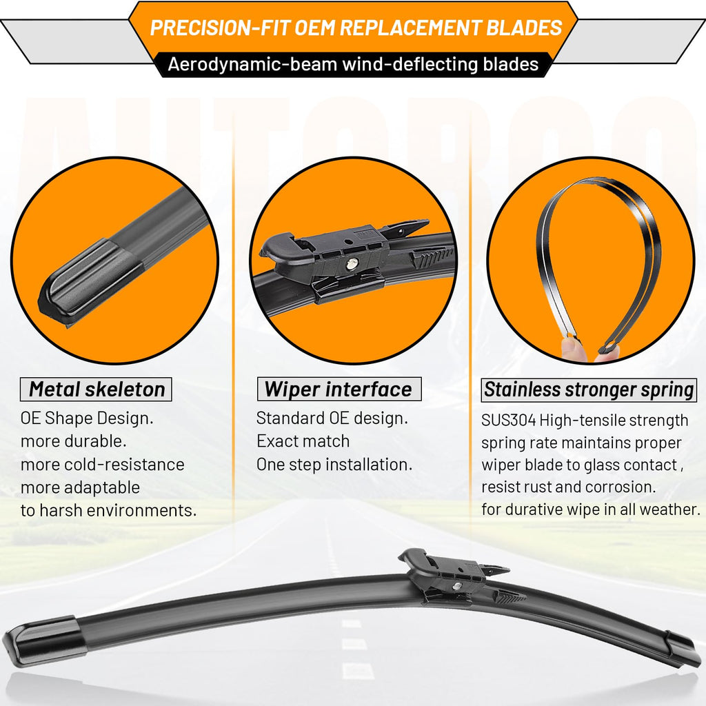 3 Wiper Blades Replacement for Ford Explorer 2011-2018 2019 2020 2021 2022 2023 2024,Original Equipment Replacement Front and Rear Windshield Wiper Blade - Pinch Tab 26"/22"/11" (Set of 3)