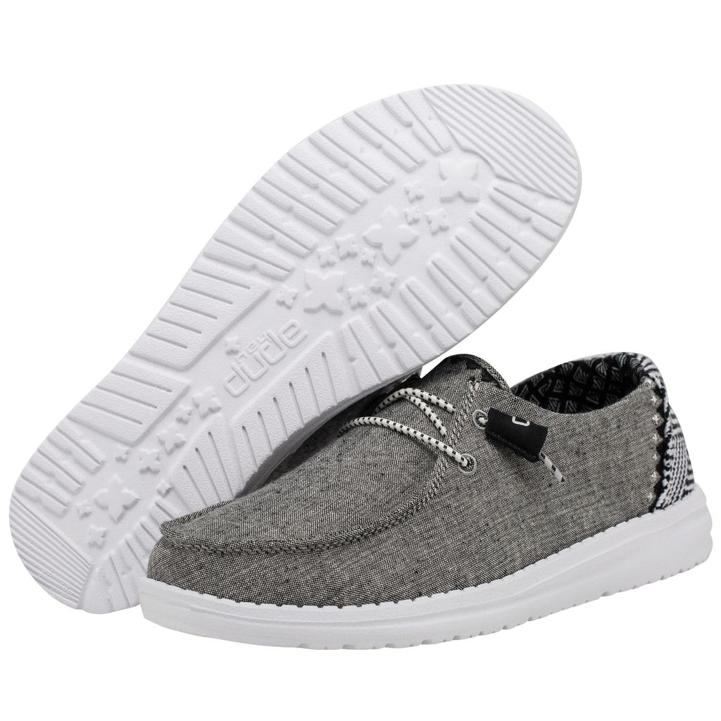 HEYDUDE Women's Wendy Chambray Woven Onyx Size 8 | Women's Shoes | Women's Slip On Shoes | Comfortable & Light-Weight