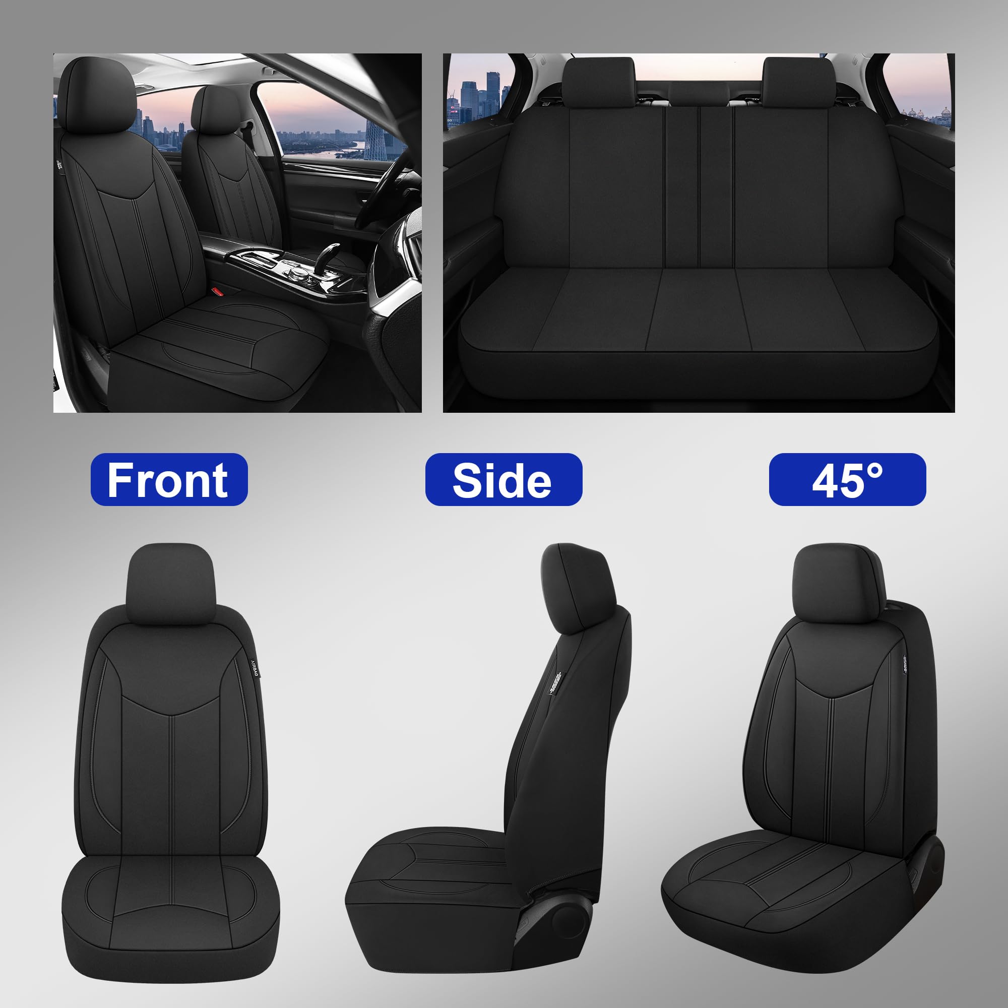 CAROMOP Waterproof Car Seat Cover Full Seats, Neoprene Seat Covers for Cars,Split Bench Compatible Car Interior Covers, Universal Fit Most Car Sedan Truck SUV(Black)
