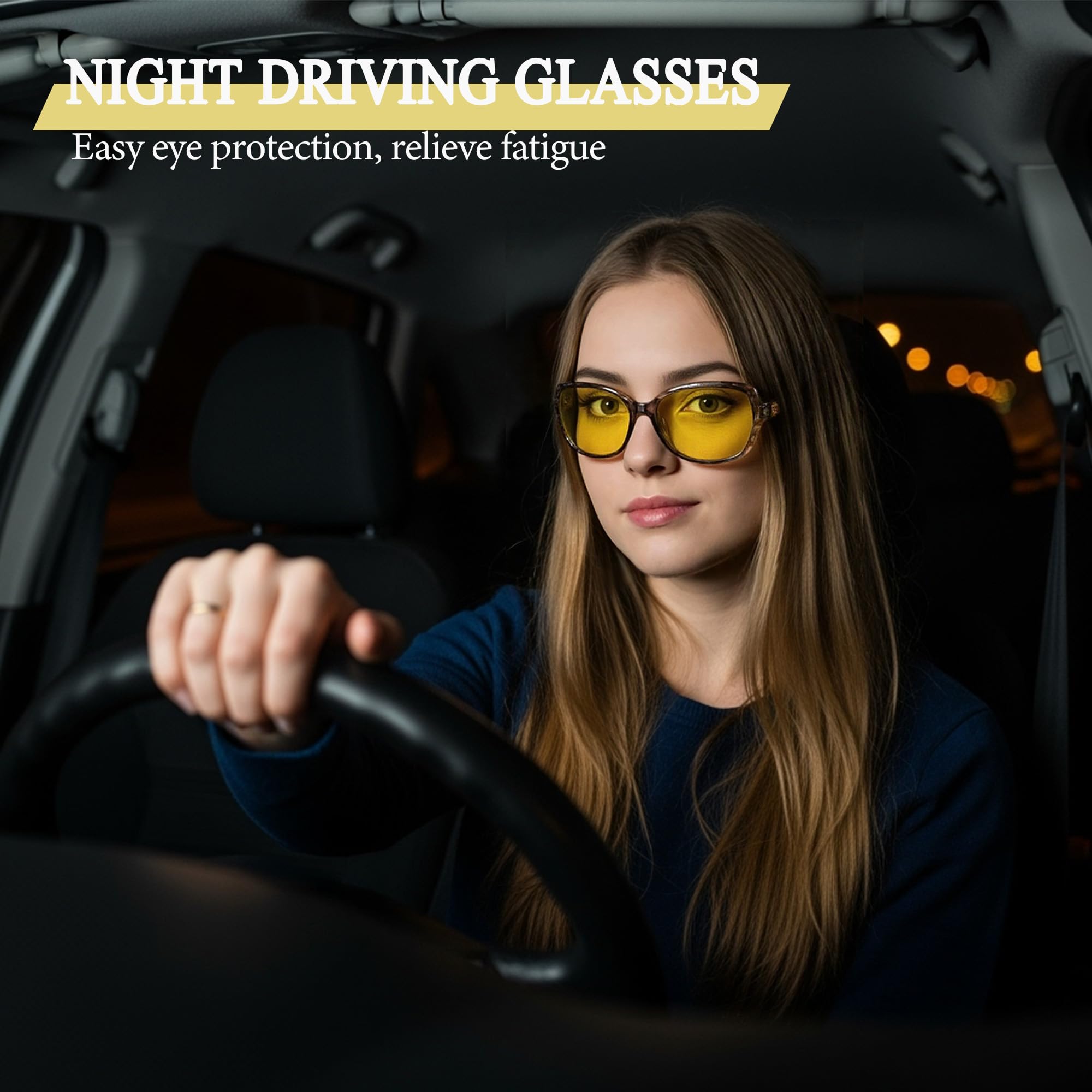 SIPHEW Night-Vision Glasses for Driving Women, Polarized Night-Driving Glasses- Anti-glare Yellow Lens for Nighttime (night-vision glasses, floral)