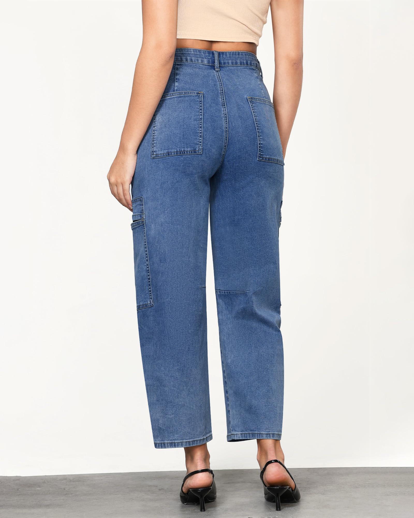 GRAPENT Barrel Women's Baggy High Waisted Oversized Ankle Jeans - Reef Blue, X-Large (Size 16-18)