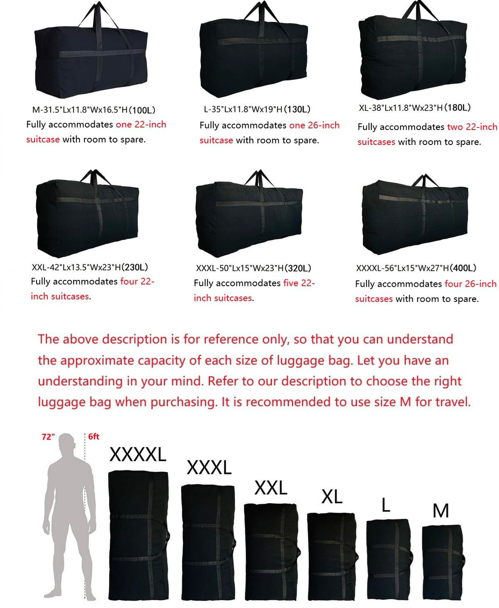 DoYiKe Extra Large Storage Duffle Bag with Zippers and Handles, Black Big Foldable Duffle Bag for Travel-130L