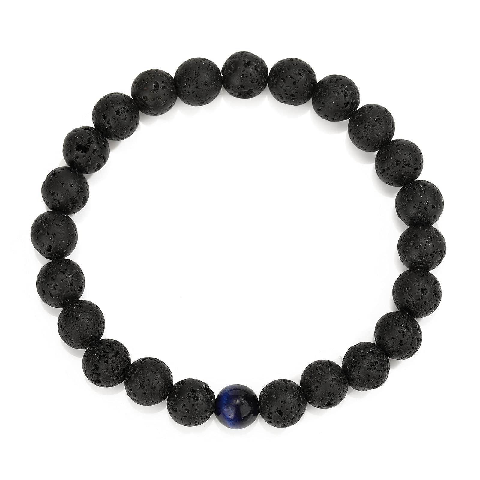 MengPa Mens Beaded Bracelets Couples Matching Bracelet Set Lava Rock Beads for Women Stone Jewelry(Tiger Eye-Blue) US4163T