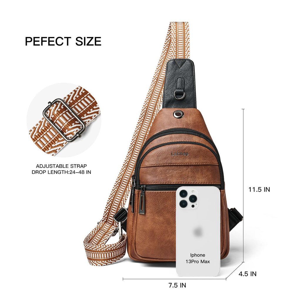 LATMAP 7L Sling Bag For Women Faux Leather Anti Theft Small Casual Daypack Backpack Fanny Pack Crossbody Chest Bags Purse Waterproof