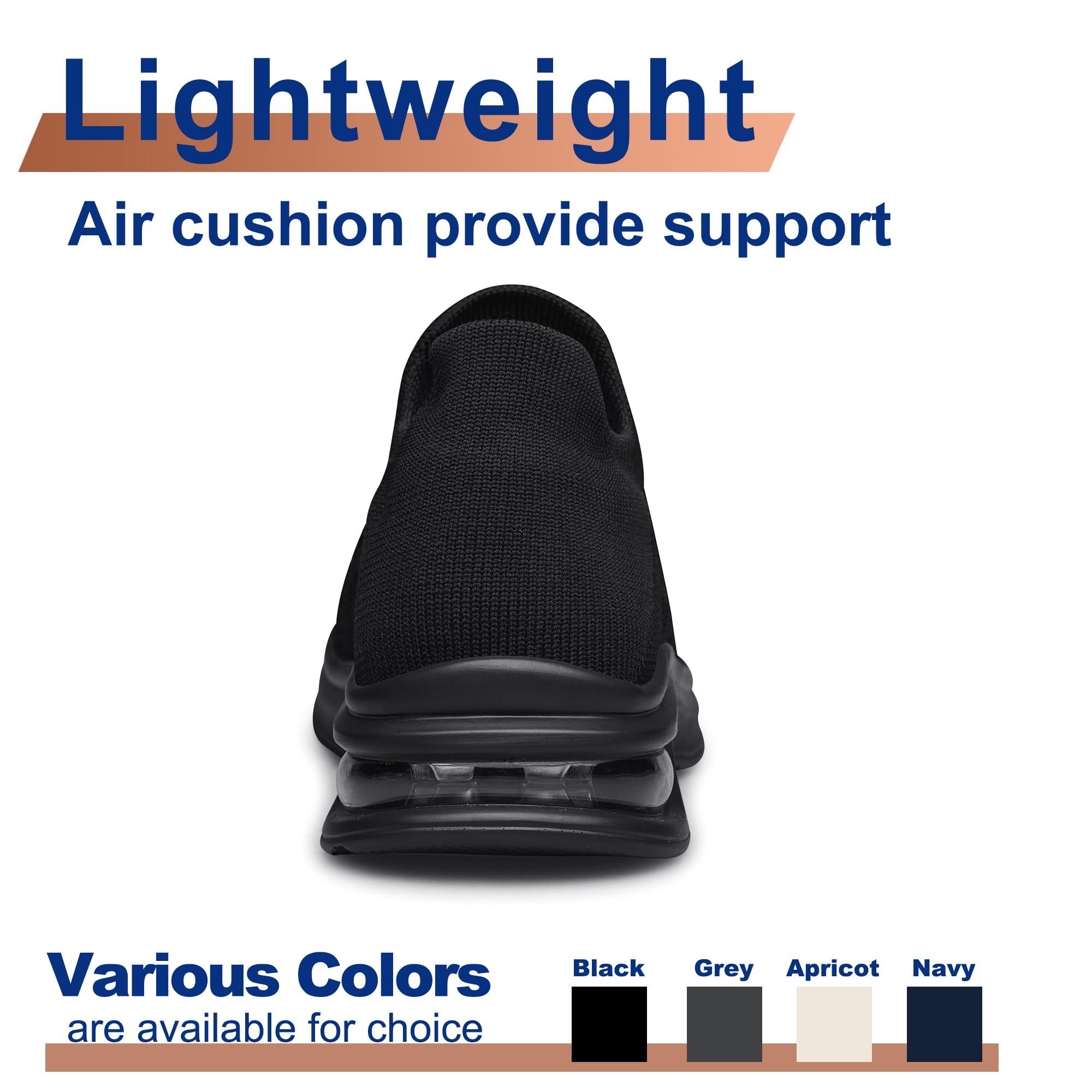Mens Walking Shoes Slip on Lightweight Comfortable Running Shoes Workout Tennis Athletic Shoes Gym Sneakers Black Size 10