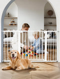 Babelio 29-55 Inch Extra Wide Baby/Dog Gate, PressGuard P7, Metal Auto Close, Pressure Mounted Pet Door for Doorways, NO Need Tools and Drilling, with Wall Cups, White