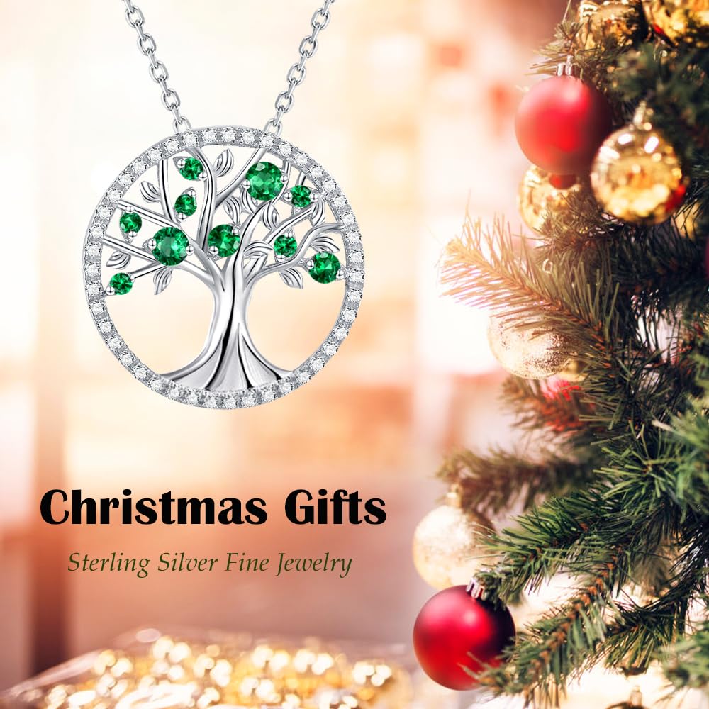 Re Besta Mothers Day Jewelry Gifts Wife Mom May Birthstone Green Emerald Tree of Life Necklace Women Birthday Gifts Jewelry Gifts Sterling Silver