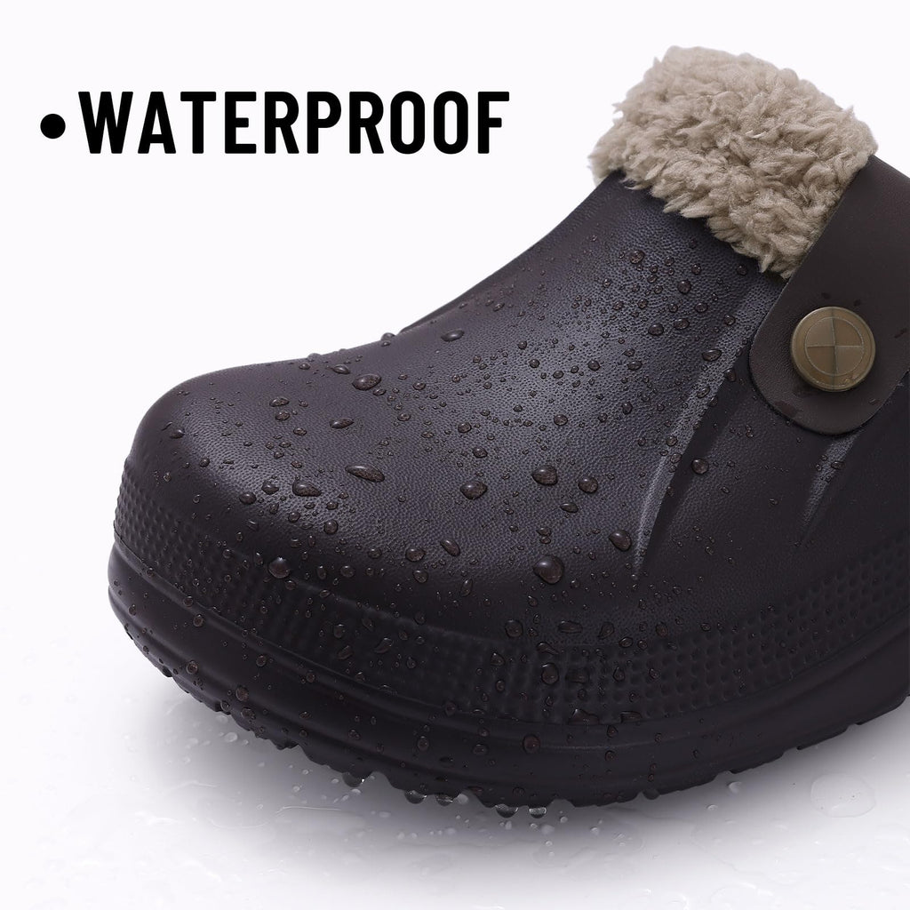 Beslip Classic Fur Lined Clogs Waterproof Winter Fuzzy Slippers for Women Men Indoor and Outdoor Indoor and Outdoor, Walnut Women Szie 12-13