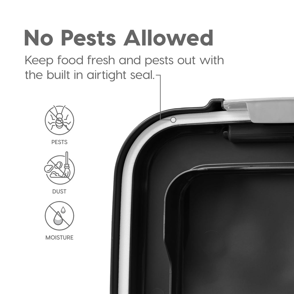 IRIS USA Dog Food Storage Container, 30 lbs & 11 lbs Combo, Cat Food Storage Container, Dog Treat Container, Airtight, Stackable, 2-Cup Scoop, Wheels, Easy Mobility, Black