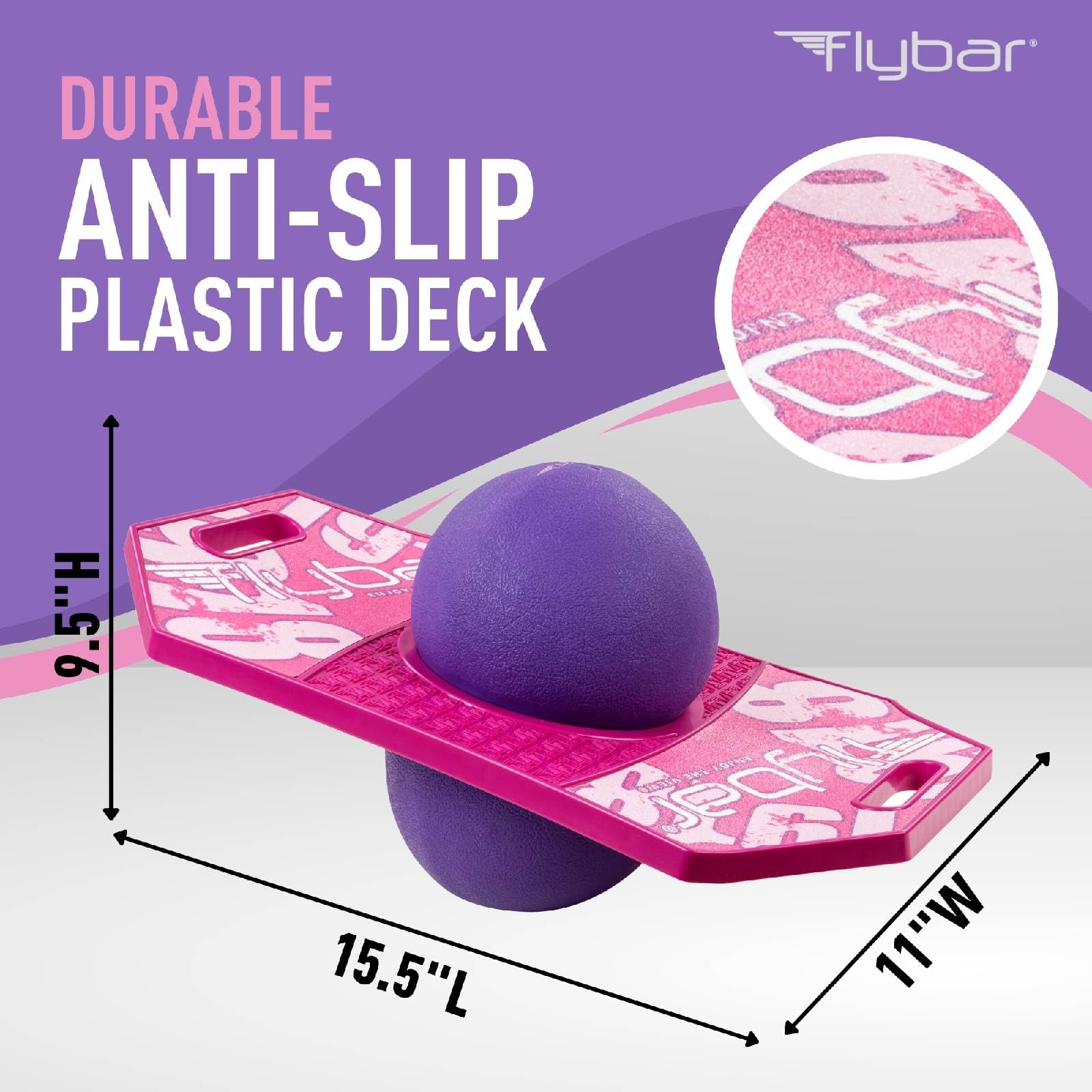 Flybar Pogo Trick Ball for Kids, Trick Bounce Board for Boys and Girls Ages 6+, Up to 160 lbs, Includes Pump, Easy to Carry Handle, Durable Plastic Deck Indoor, Outdoor Toy Pogo Jumper (Pink Berry 2)