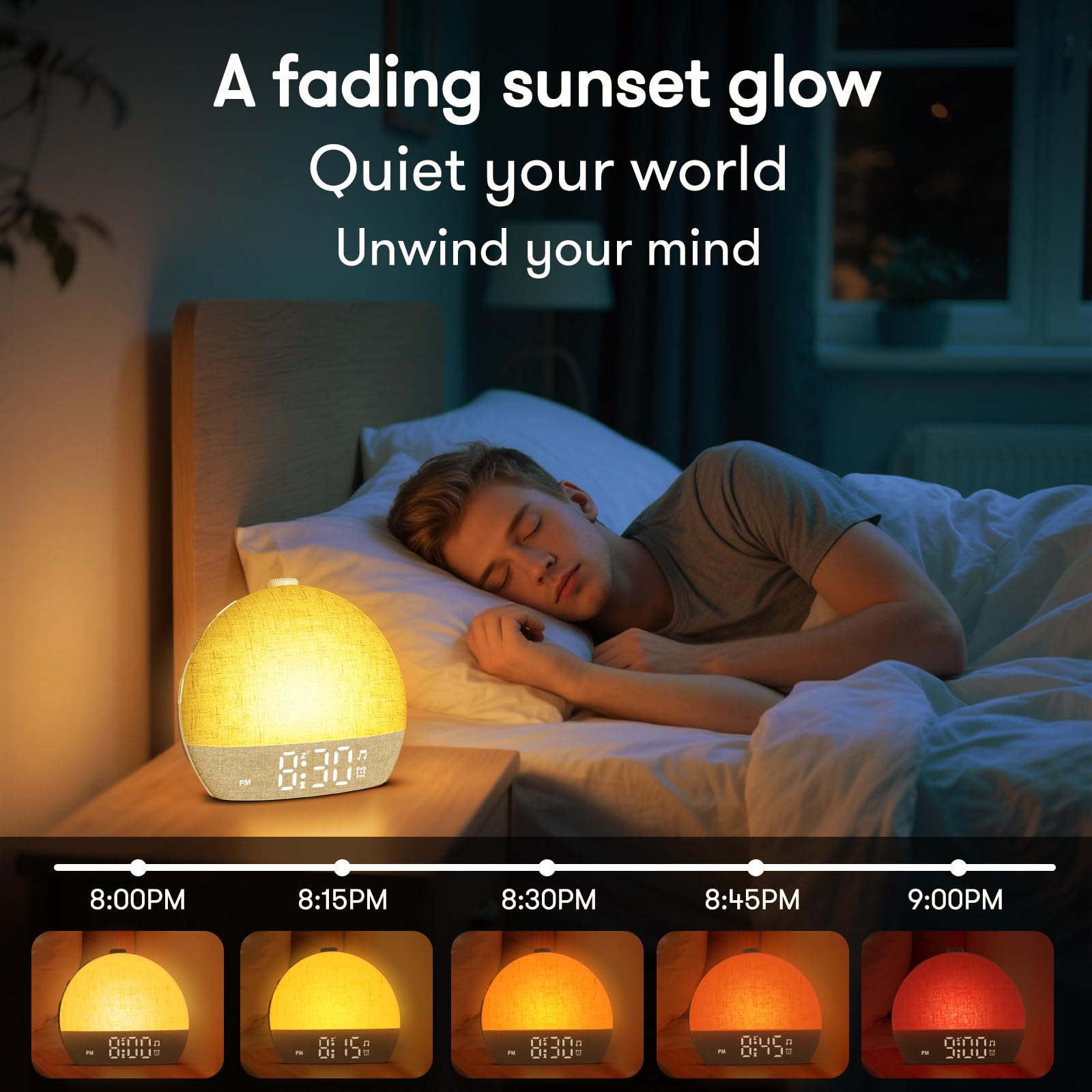 Wake Up Light Sunrise Alarm Clock,White Noise Machine with 30 Soothing Sounds,Stepless Dimmer Digital Alarm Clock Bedside Night Light 12 Colors, Alarm Clocks for Heavy Sleepers Adults/Kids/ Bedroom