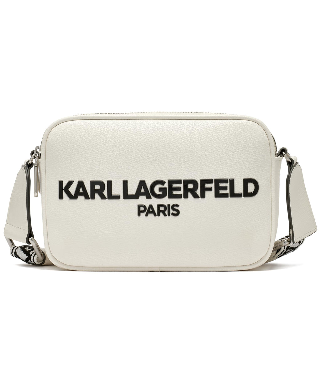 KARL LAGERFELD Women's Maybelle Solid Crossbody with Logo, Winter White/Combo, One Size