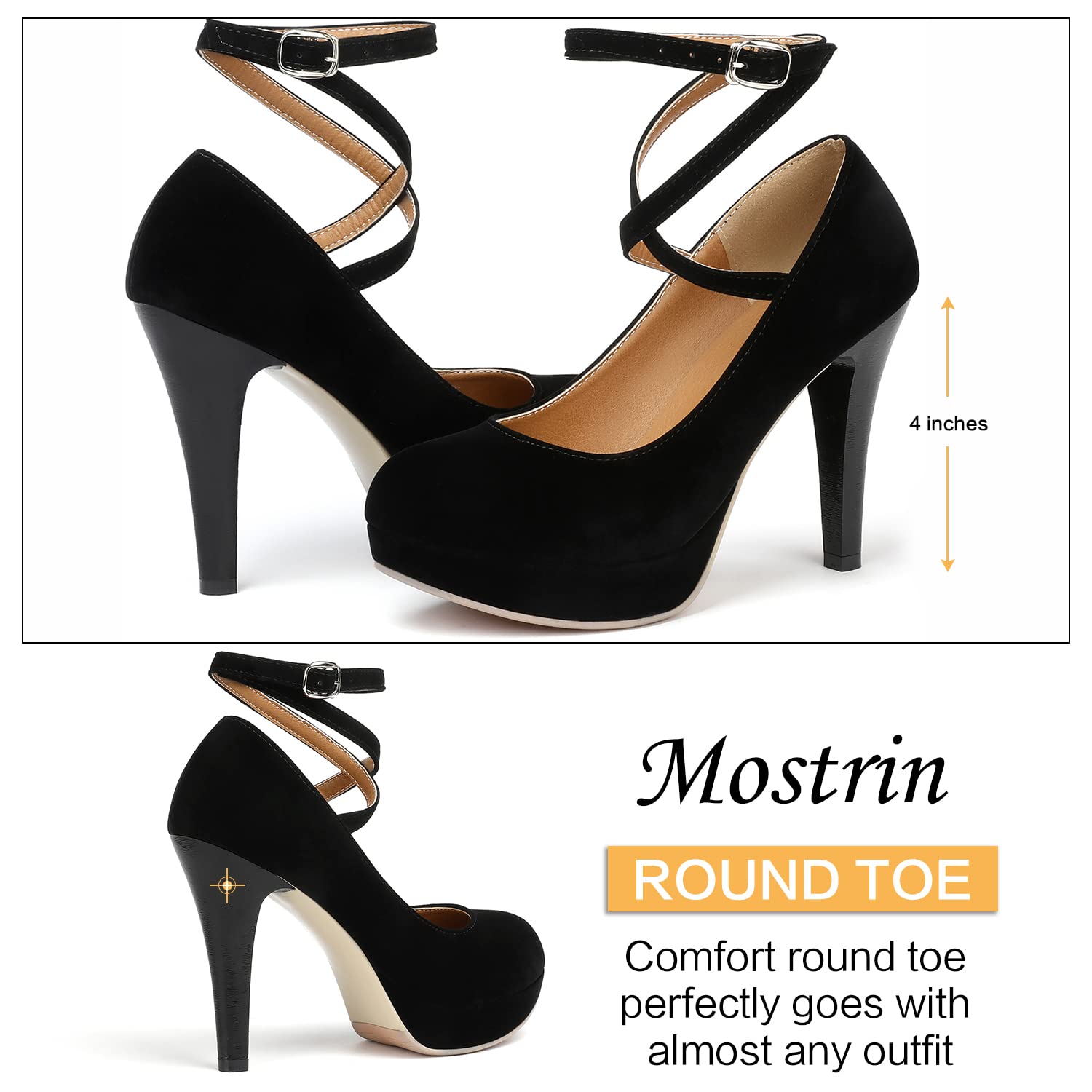 Mostrin Black Closed Toe High Heels for Women Sexy Platfrom Pumps Women's IN4 Classic High Heel for Formal Prom Party Size 7