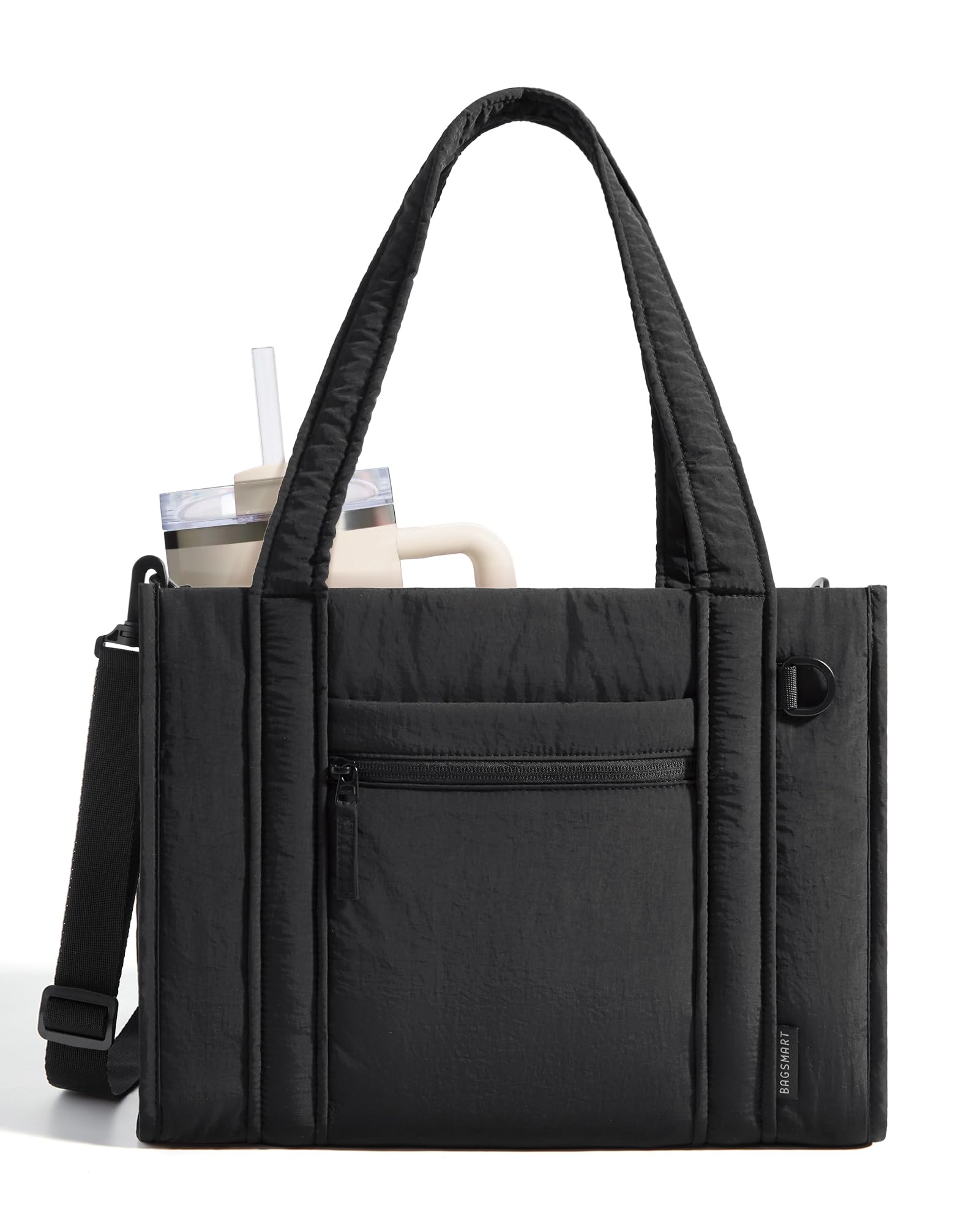 BAGSMART Boxy Tote Bag for Women, Crossbody Bag with Zipper, Crush Bow Purses for Travel Work College, Black, Small
