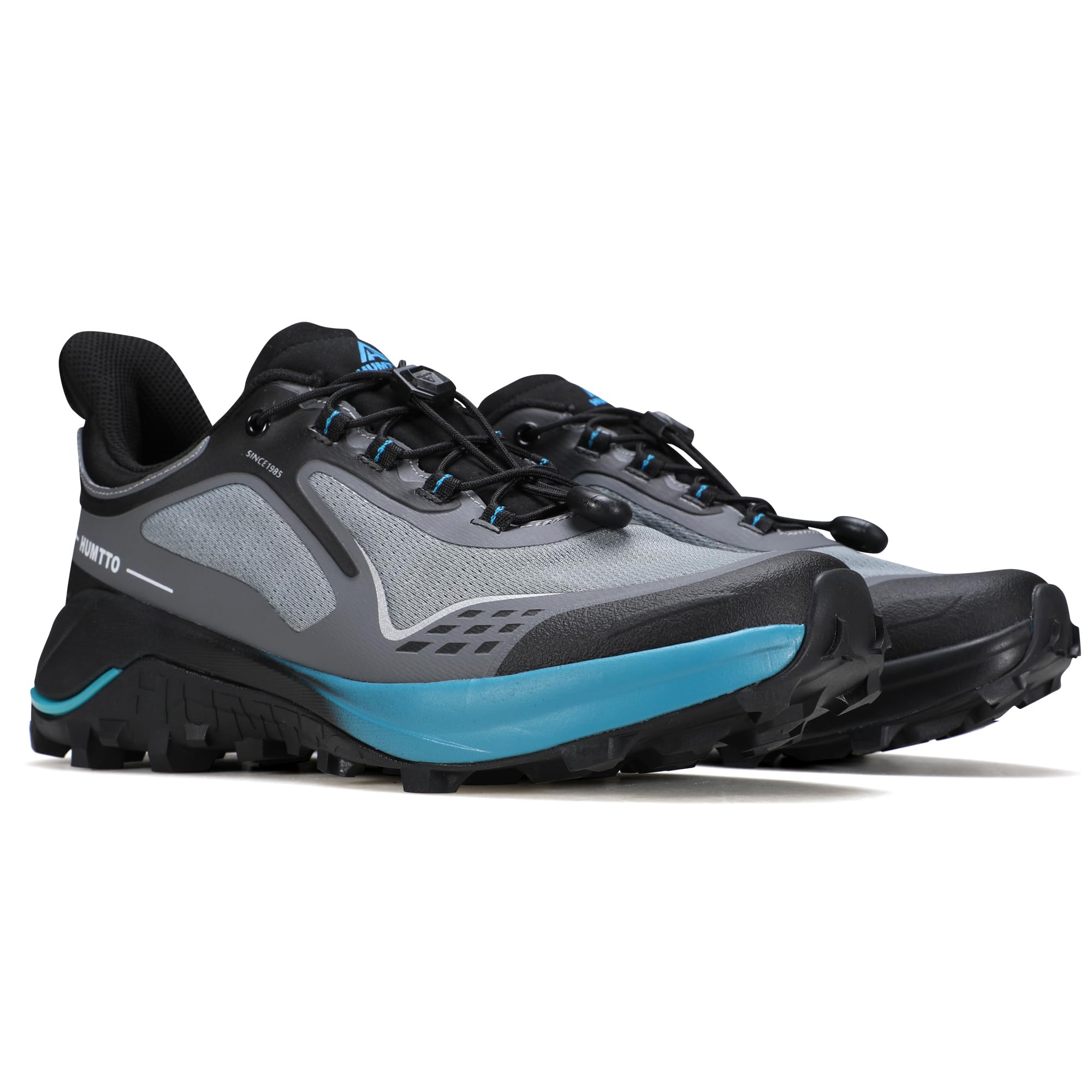 HUMTTO Men's Quick Laces Hiking Sneaker Lightweight Breathable Walking Outdoors Trail Running Shoes Grey/Black 13