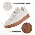 JACKSHIBO Women's Ribbon Lace-Up Fashion Sneakers Classic Retro Gum Sole Non Slip Tennis Walking Shoes Arch Support Orthopedic Low Top Lace Casual Skate Shoes with Memory Foam Natural Size 9