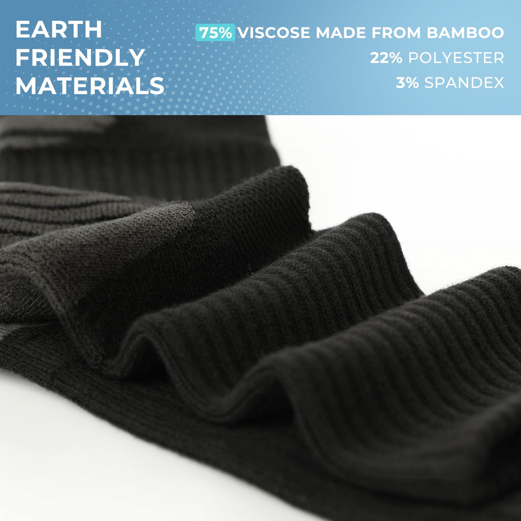 BAMBOO COOL Men's Crew Socks Athletic Running Sports Socks, Cushioned Moisture Wicking, Breathable Arch Support 6 Pack Black