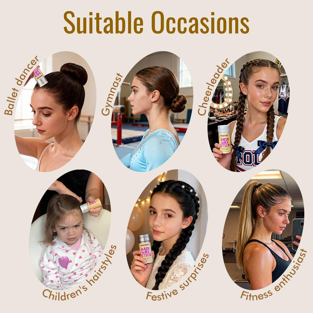 Dolahair Hair Wax Stick - Flyaway Control and Styling Pomade for Kids, Women, and Men - Accessorie Slick Back Hair Brush Kit Hair Bun Maker (Pack of 4)
