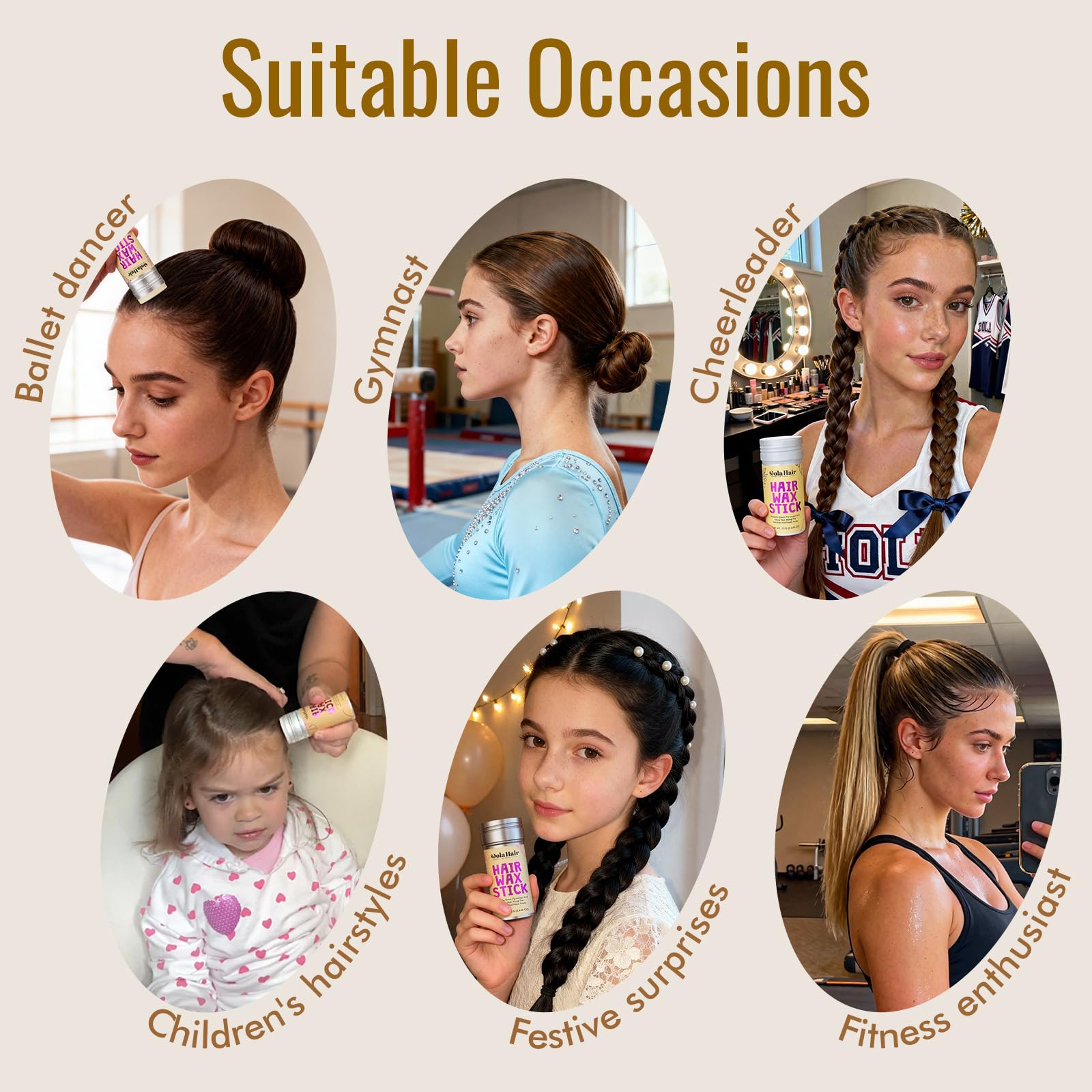 Dolahair Hair Wax Stick - Flyaway Control and Styling Pomade for Kids, Women, and Men - Accessorie Slick Back Hair Brush Kit Hair Bun Maker (Pack of 4)