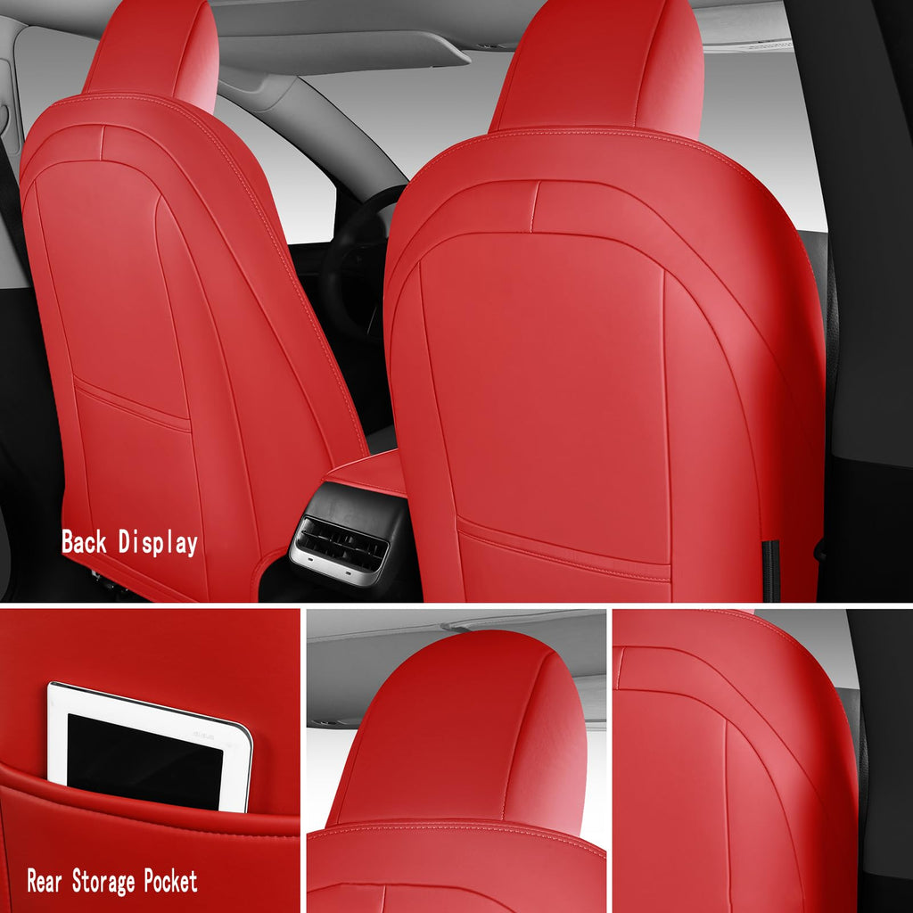 Dtuupts Tesla Model Y Seat Cover Full Set, Faux Leather Tesla Car Seat Cover, Perfect Suitable for Tesla Model Y 2020 2021 2022 2023 2024 2025 (Red)