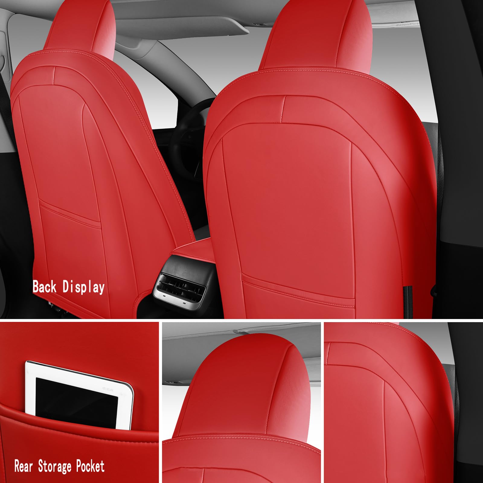 Dtuupts Tesla Model Y Seat Cover Full Set, Faux Leather Tesla Car Seat Cover, Perfect Suitable for Tesla Model Y 2020 2021 2022 2023 2024 2025 (Red)