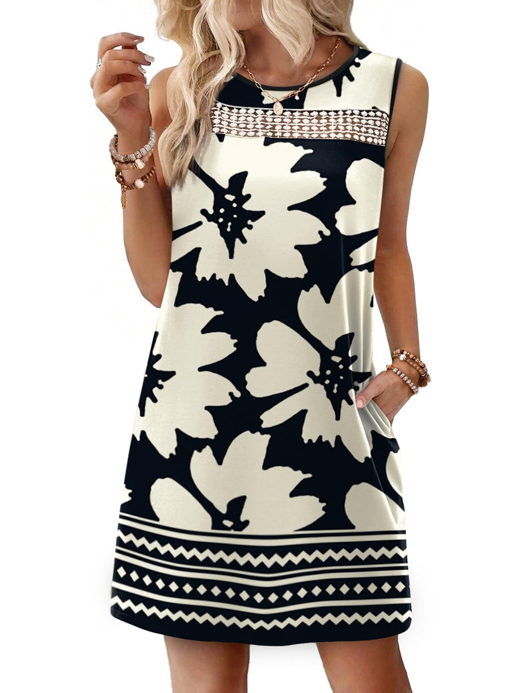 WIHOLL Floral Dress for Women 2026 Spring Clothes Loose Fit Fashion Clothing Casual Summer Dresses Vacation Outfits Sundresses with Pockets Wedding Guest Dress Elegant Black M