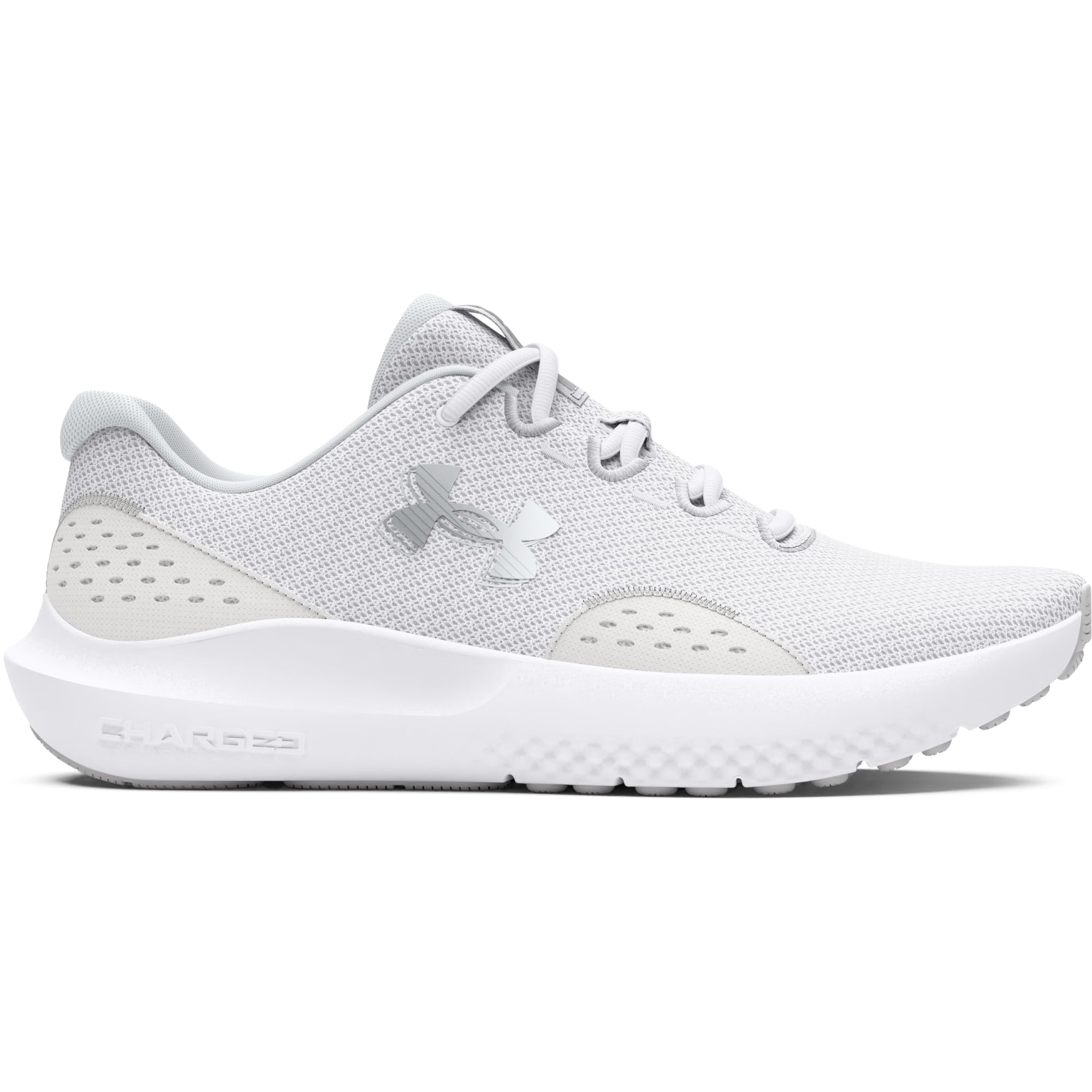 Under Armour Women's Charged Surge 4, (100) White/Distant Gray/Metallic Silver, 7, US