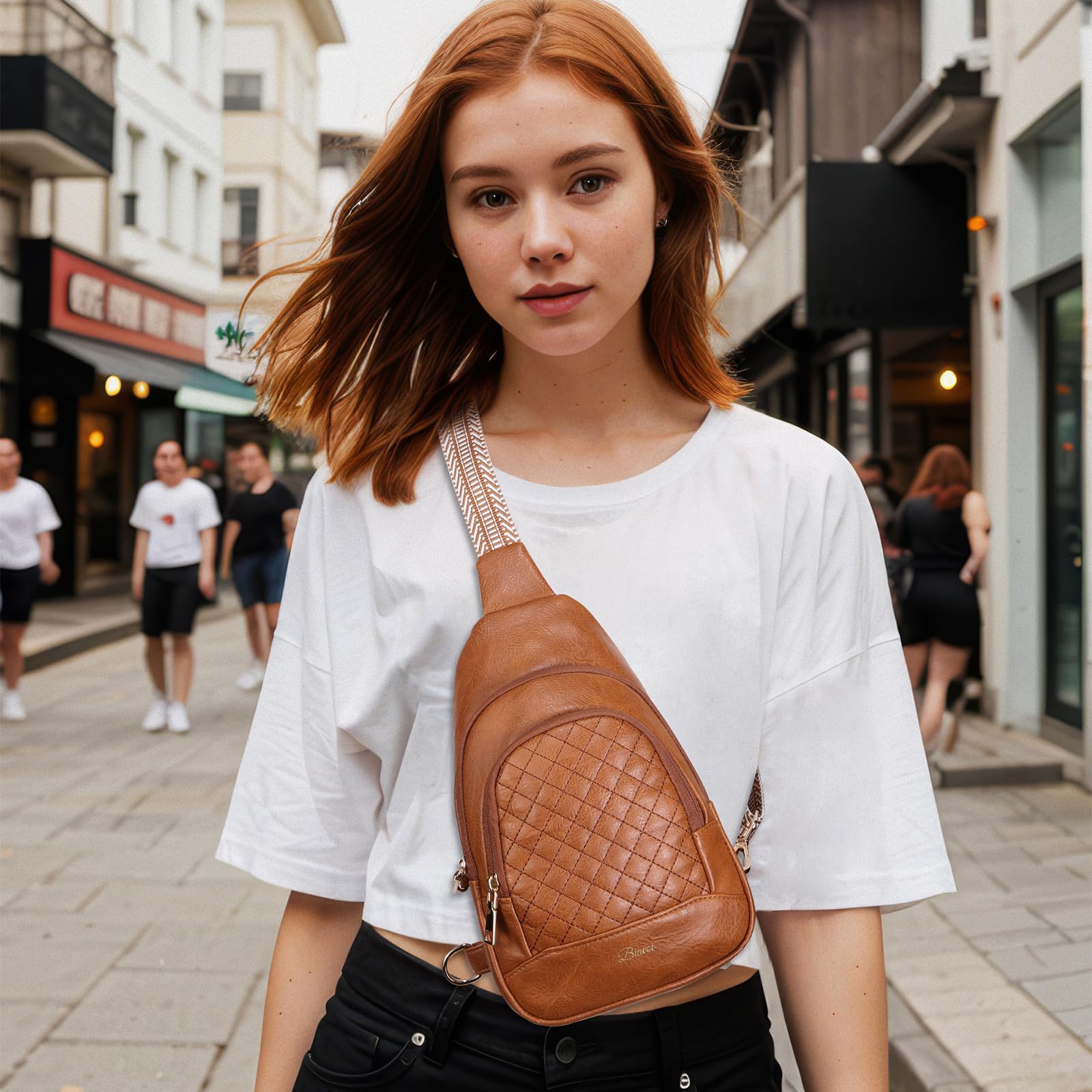 BIAVOI Crossbody Bags for Women Anti Theft Small Sling Handbag with Zipper Lock Vegan Leather RFID Blocking Chest Pure (brown)