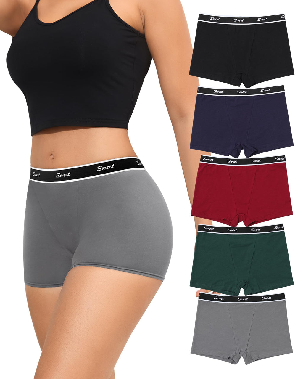 LEVAO Cotton Boy Shorts Underwear for Women High-waisted Full Coverage Boxer Briefs Panties 5 Pack S-XXL
