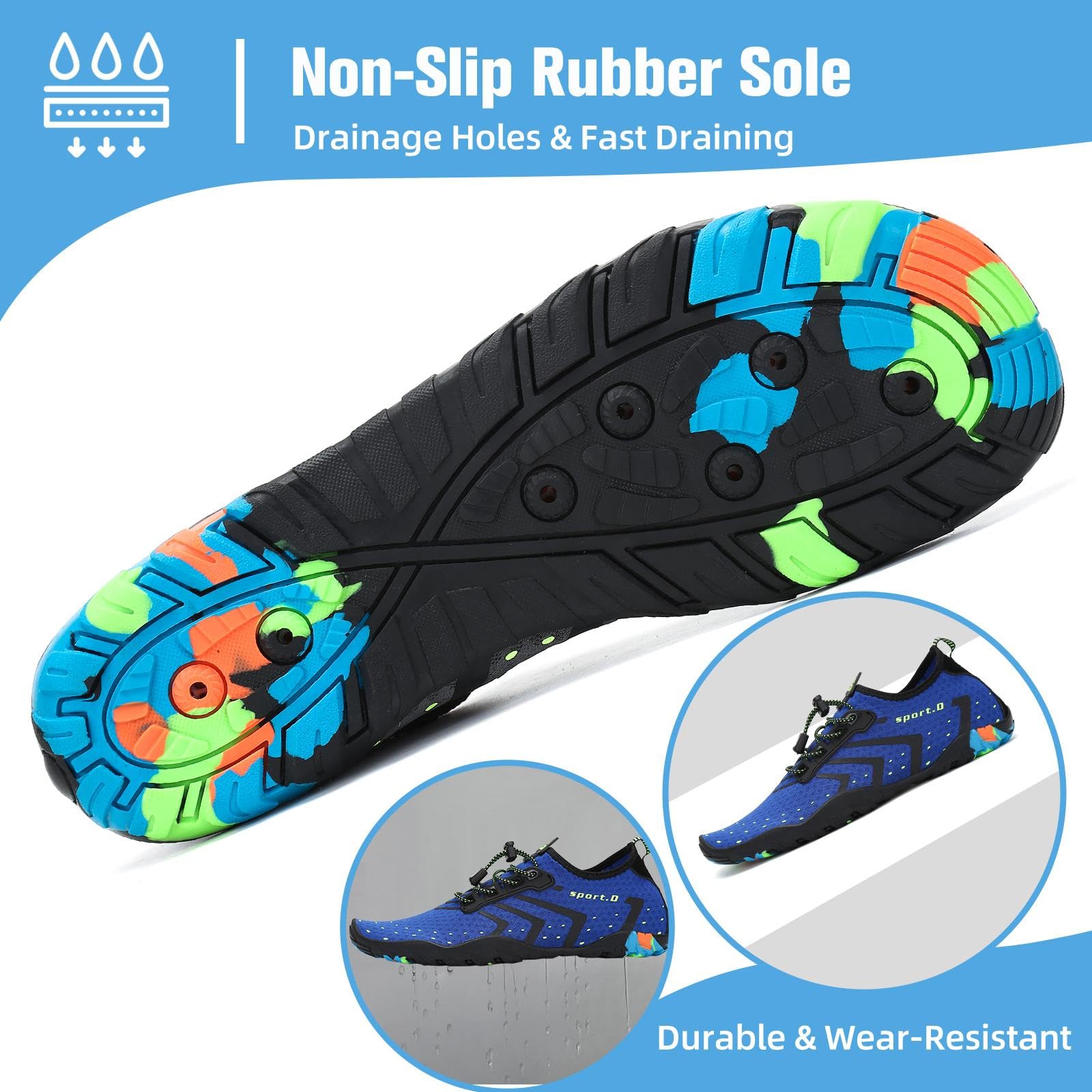 Mishansha Water Shoes for Women Men, Quick-Dry Barefoot Swim Shoes with Drainage Holes, Lightweight Aqua Shoe for Beach Pool River Boating Yoga Walking 13.5 Women/12 Men Cobalt Blue