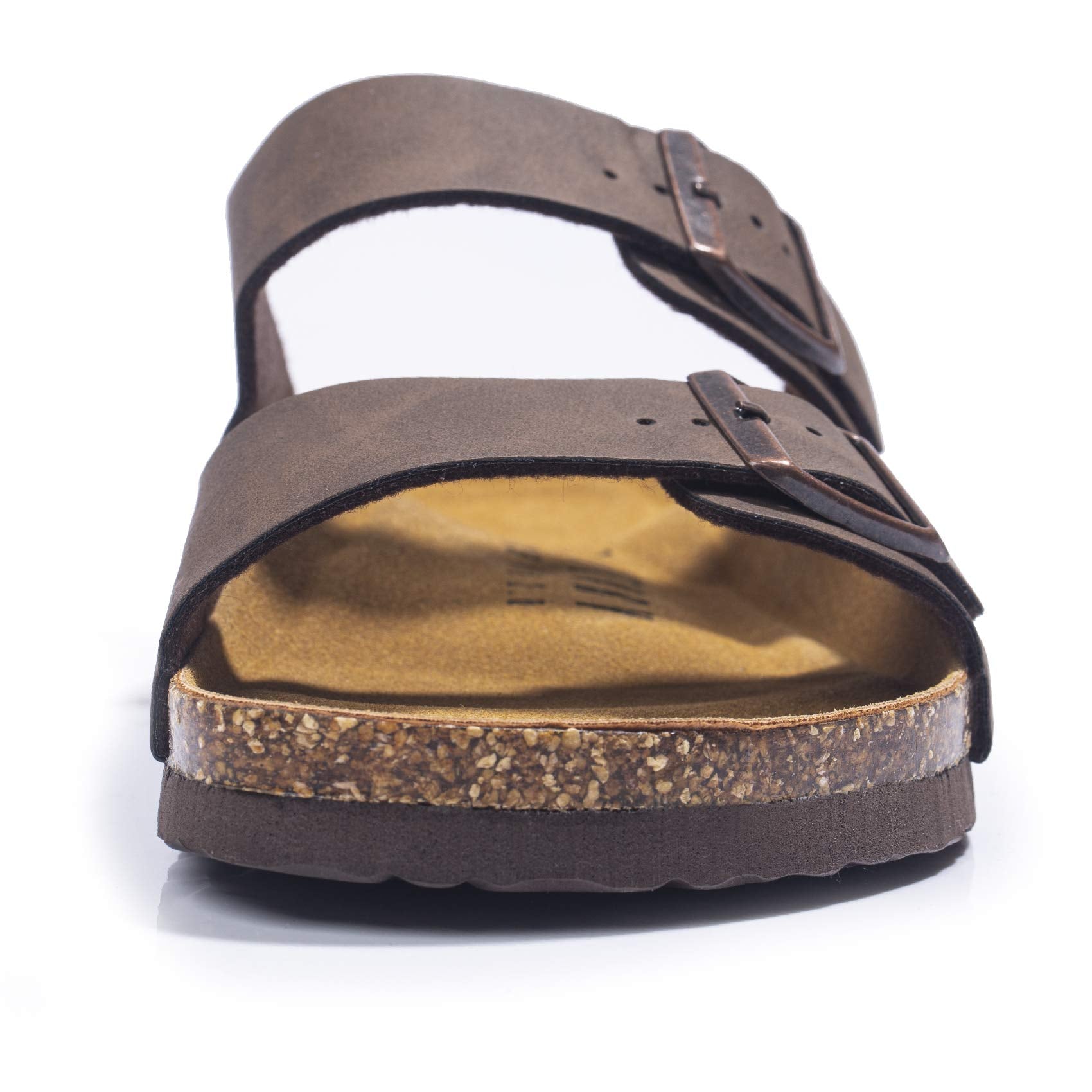 FITORY Mens Sandals, Arch Support Slides with Adjustable Buckle Straps and Cork Footbed Brown Size 10