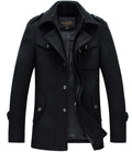 chouyatou Men's Stand Collar Wool-Blend Classic Pea Coat with Removable Inner Collar (Small, H36-Black)