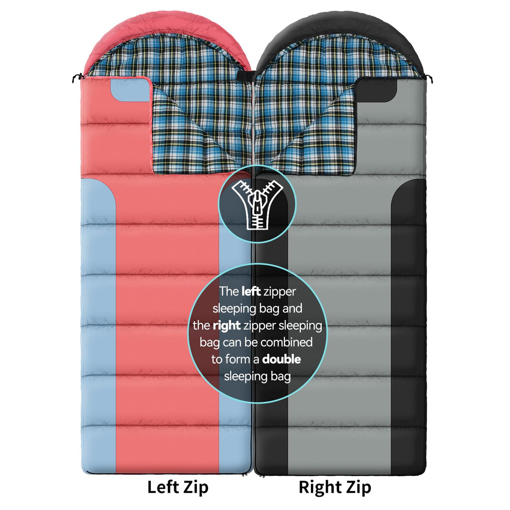 Sleeping Bags for Adults Teens Cold Weather &Warm, 3 Seasons, Cotton Flannel Liner Sleeping Bag, Lightweight Compact Camping Essentials Equipment, Hiking, Outdoor, Travel(T-Shaped) (Black Grey)