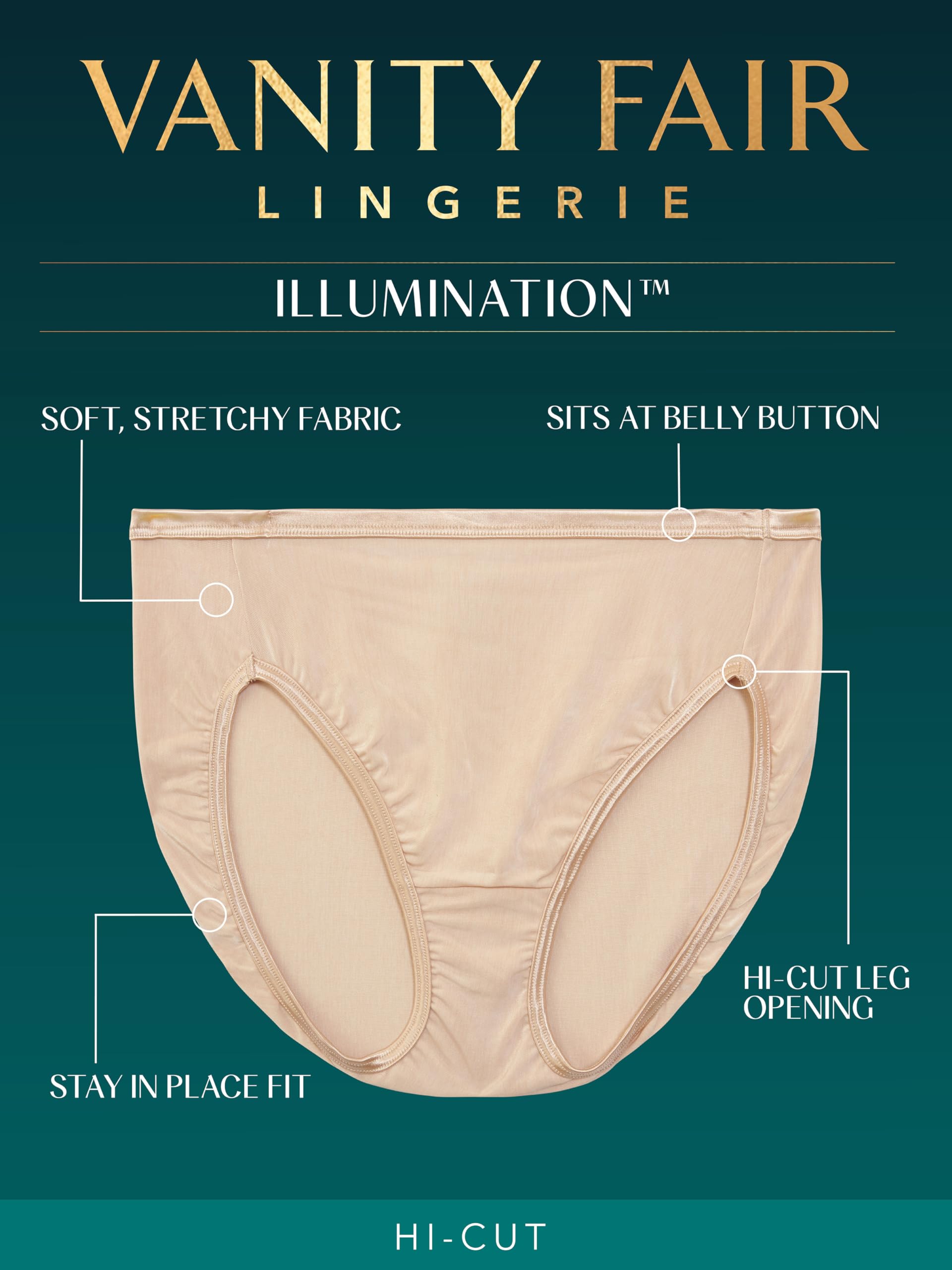 Vanity Fair Women's Illumination Hi Cut Panty 13108, White/Quartz/Beige, 7 (13307)