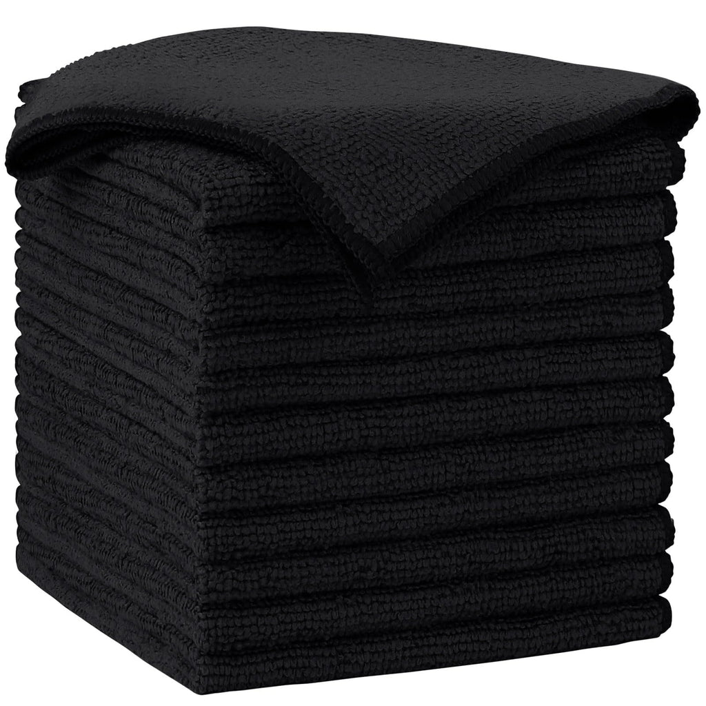 AIDEA Microfiber Cleaning Cloth-12PK, Soft Microfiber Towels for Cars, Absorbent Cleaning Rags, Lint-Free Streak-Free Wash Cloths for House, Kitchen, Window(12in.x12in), Black