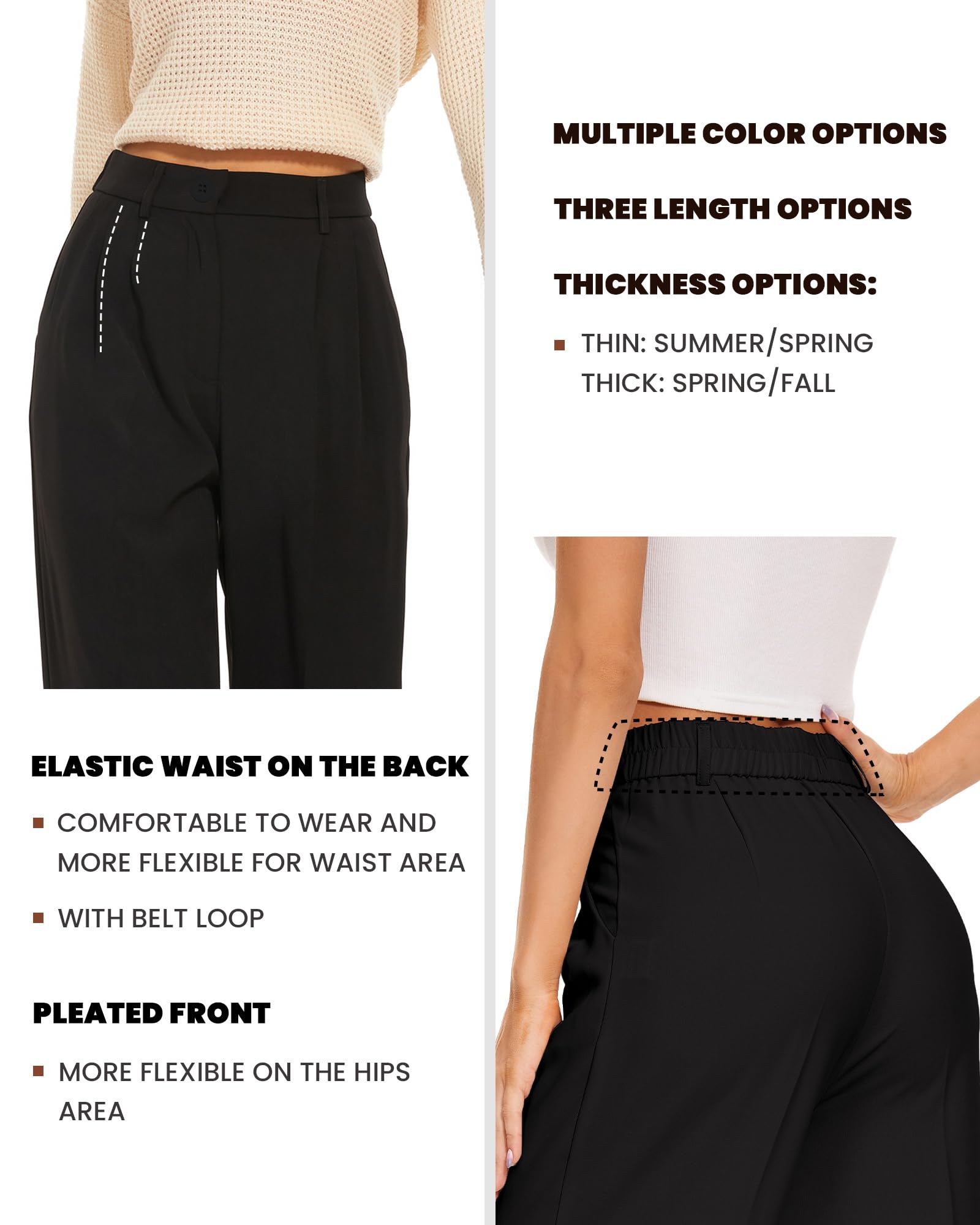FUNYYZO Women's Wide Leg Pants High Elastic Waisted in The Back Business Work Trousers Long Straight Suit Pants