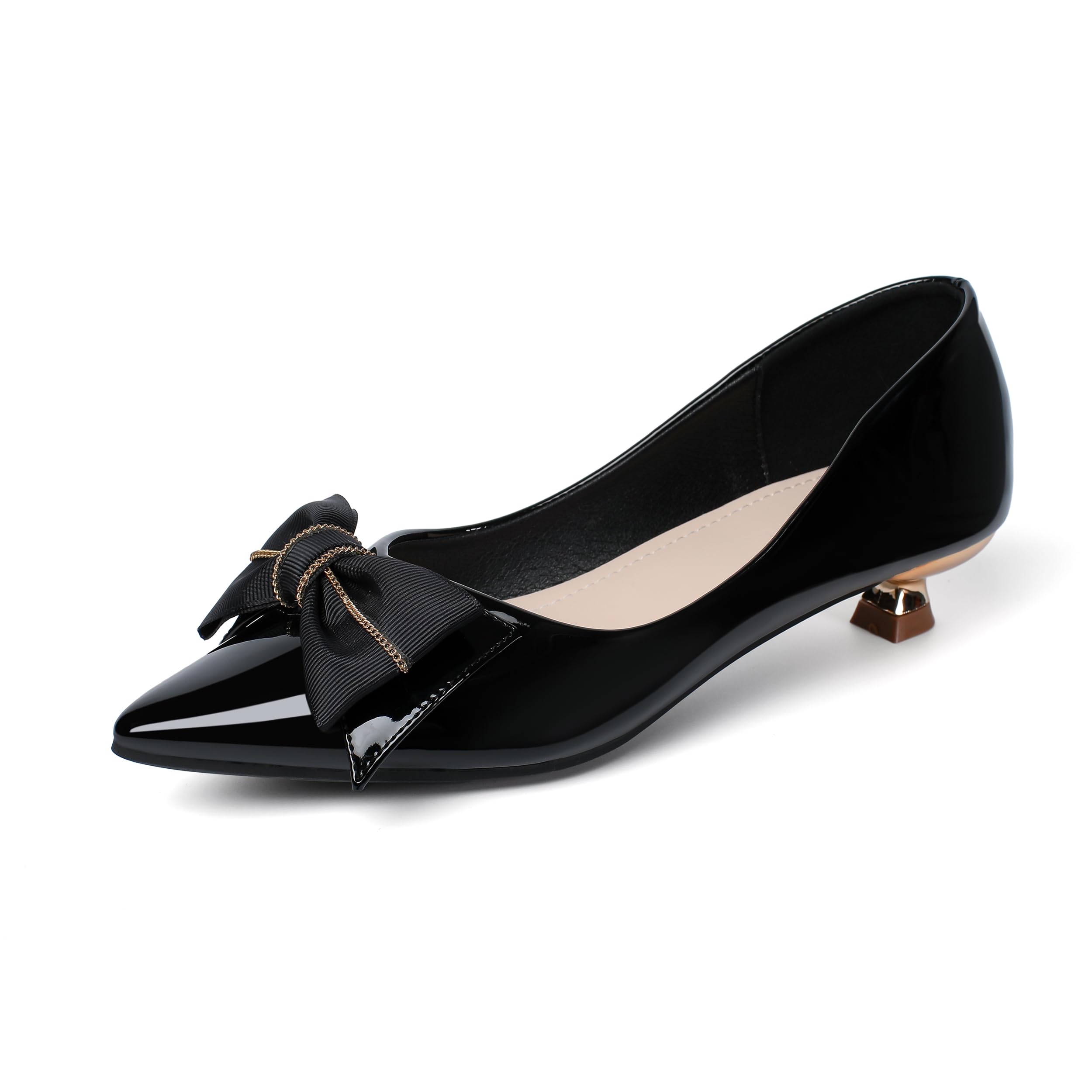 Danglianying Womens Low Kitten Heels Dressy Shoes Work Comfortable Closed Toe Flower Slip on Formal Party Dance Heeled Pumps 401Black Size 8.5