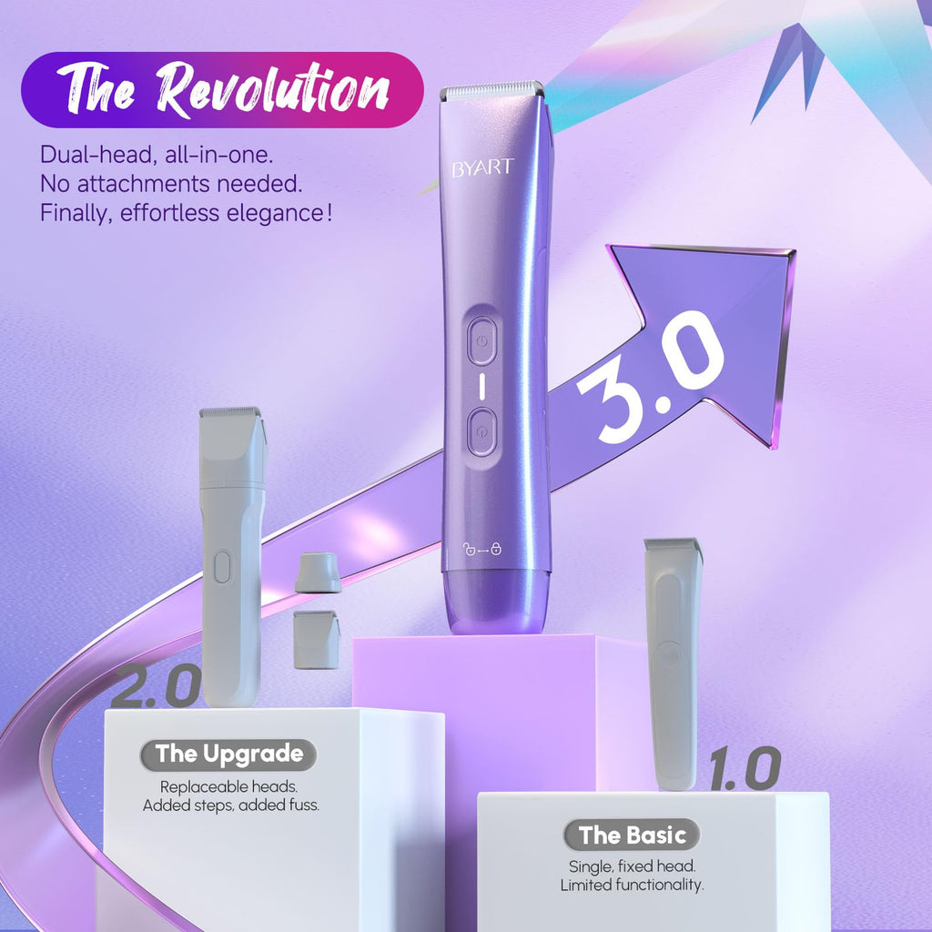 Bikini Trimmer for Women Dual Head – IPX7 Waterproof & Painless Electric Razor for Pubic Hair, Face, Legs, Underarms – Portable Cordless Shaver with Clipper Combs, Teen Girl Gifts Trendy Stuff, Purple