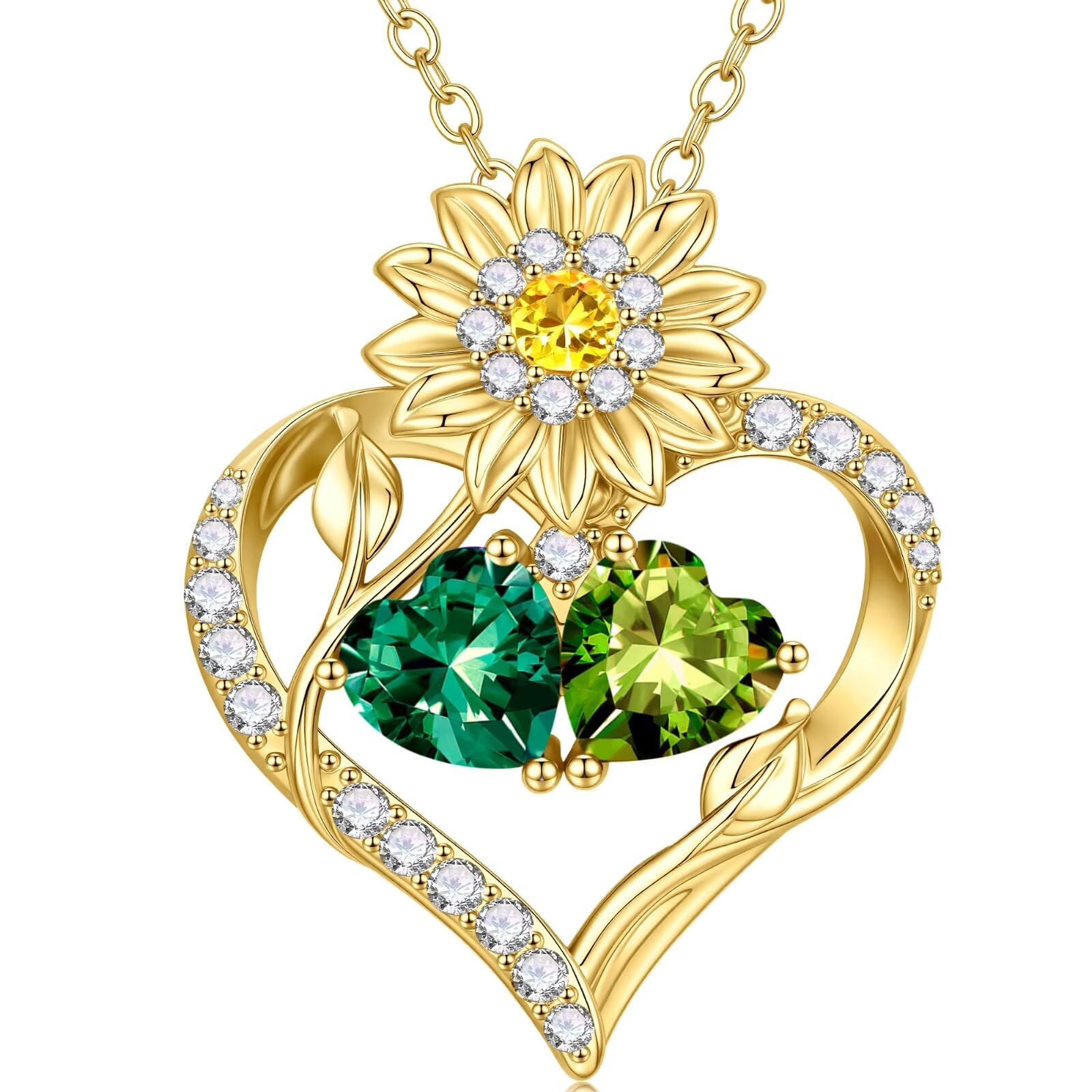 MONOOC Sunflower Gifts for Women - Sunflower Necklace for Women August & May Birthstone Necklace Peridot Light Green & Emerald Green Color Jewelry August May Birthday Gifts for Woman Wife Mom