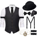 YESSA 1920s Mens Costume,1920 Mens Outfit,Roaring 20s Costumes for Men,1920s Hat Vest Pocket Watch Suspenders Tie