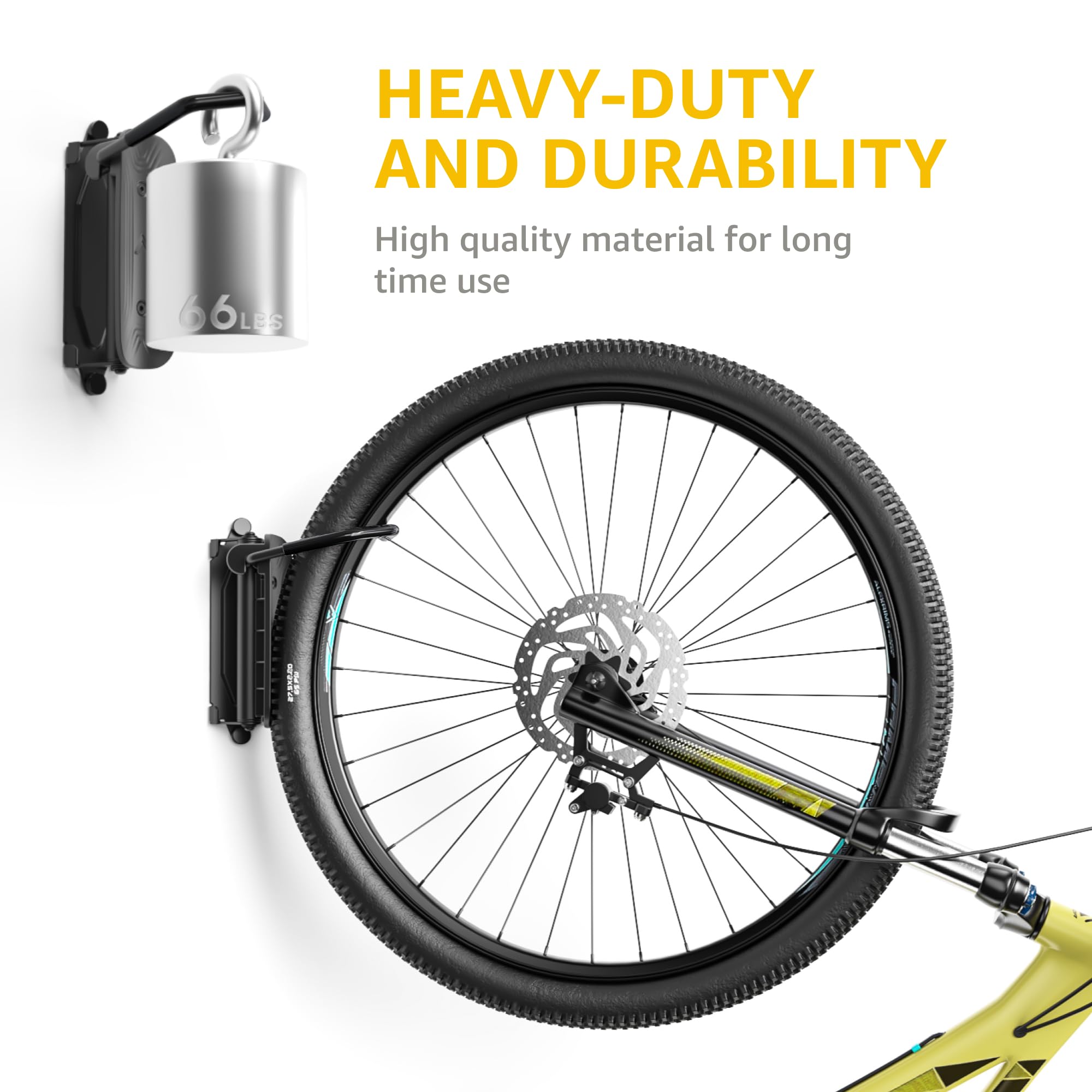 monTEK Swivel Bike Wall Mount, Bike Hangers for Garage, Space-Saving Vertical Bike Rack, Sturdy Bike Storage Rack Holds Up to 66lbs, Easy to Install, 4 Pack