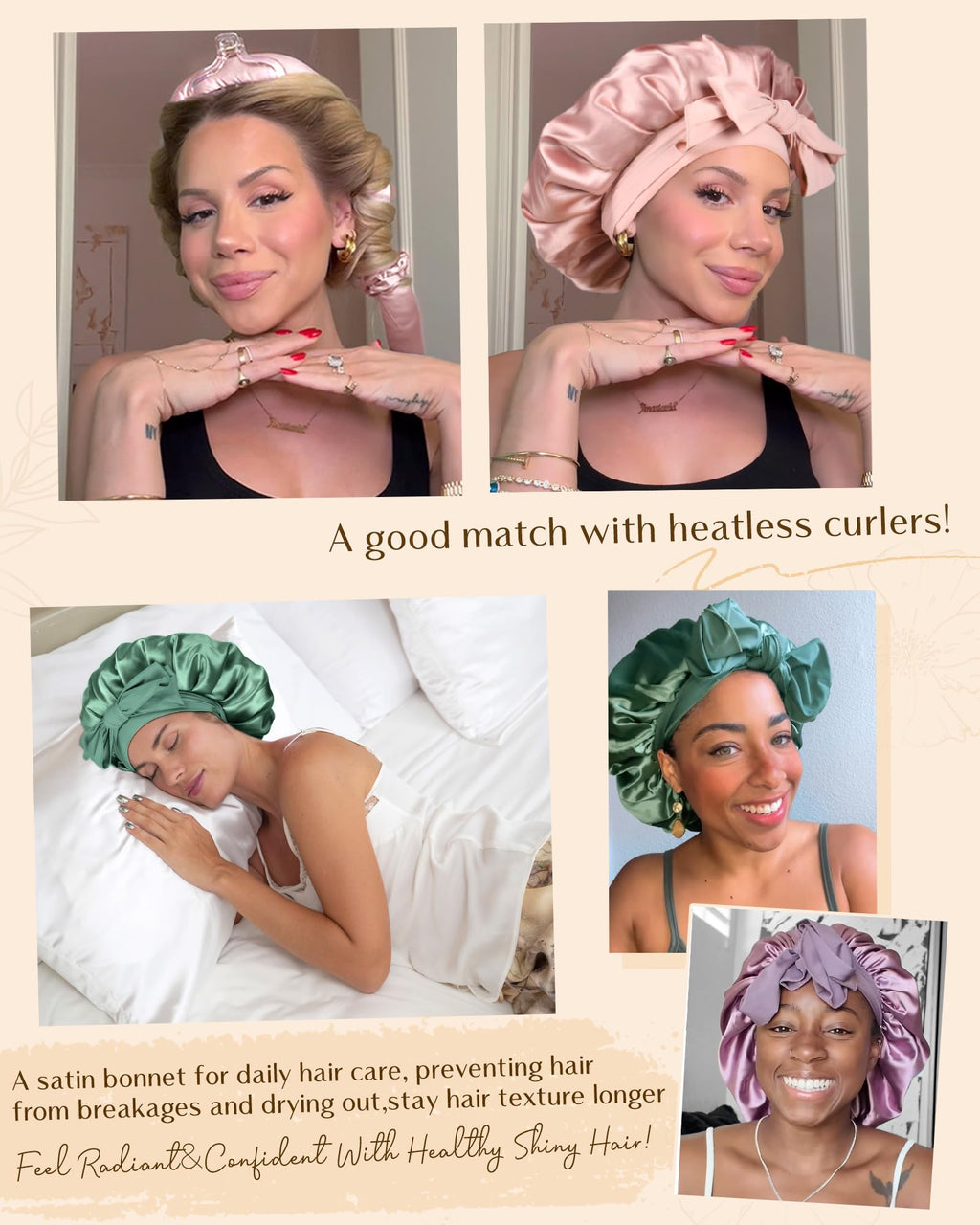 YANIBEST Adjustable Satin Bonnet for Sleeping Women Double Layer Hair Bonnet Reduce Friction Prevent Frizz Natural Curly Hair